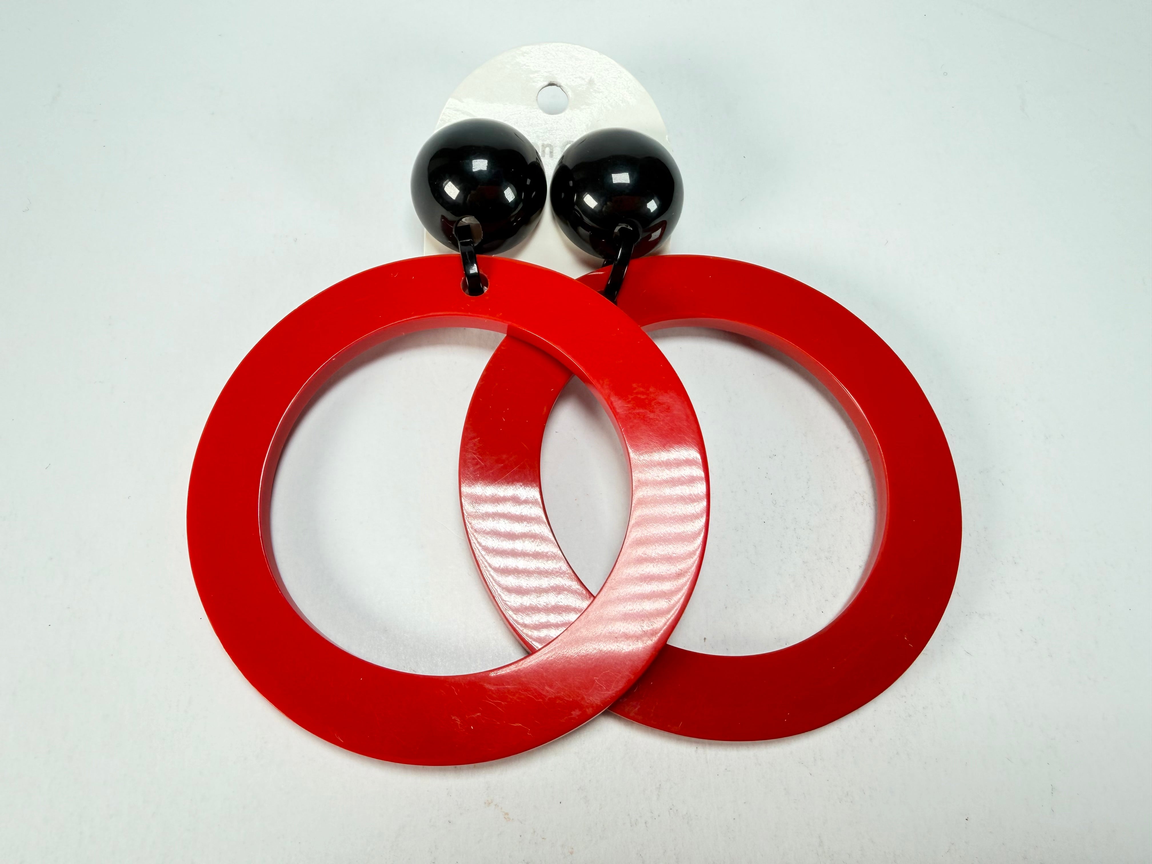 Marion Godart - BSX "Cerceau" Red & Black Flat Hoop Resin Clip On Earrings