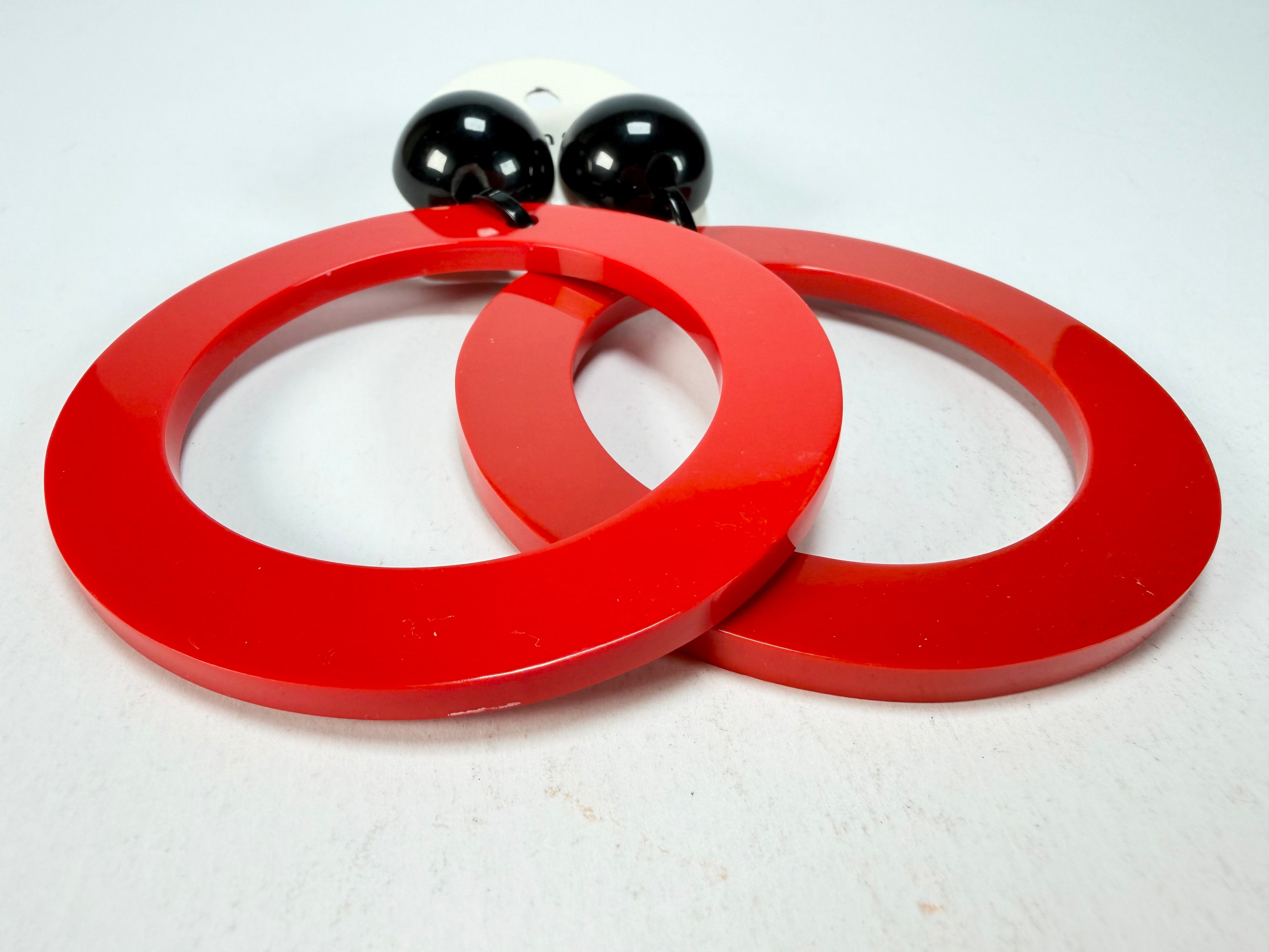 Marion Godart - BSX "Cerceau" Red & Black Flat Hoop Resin Clip On Earrings