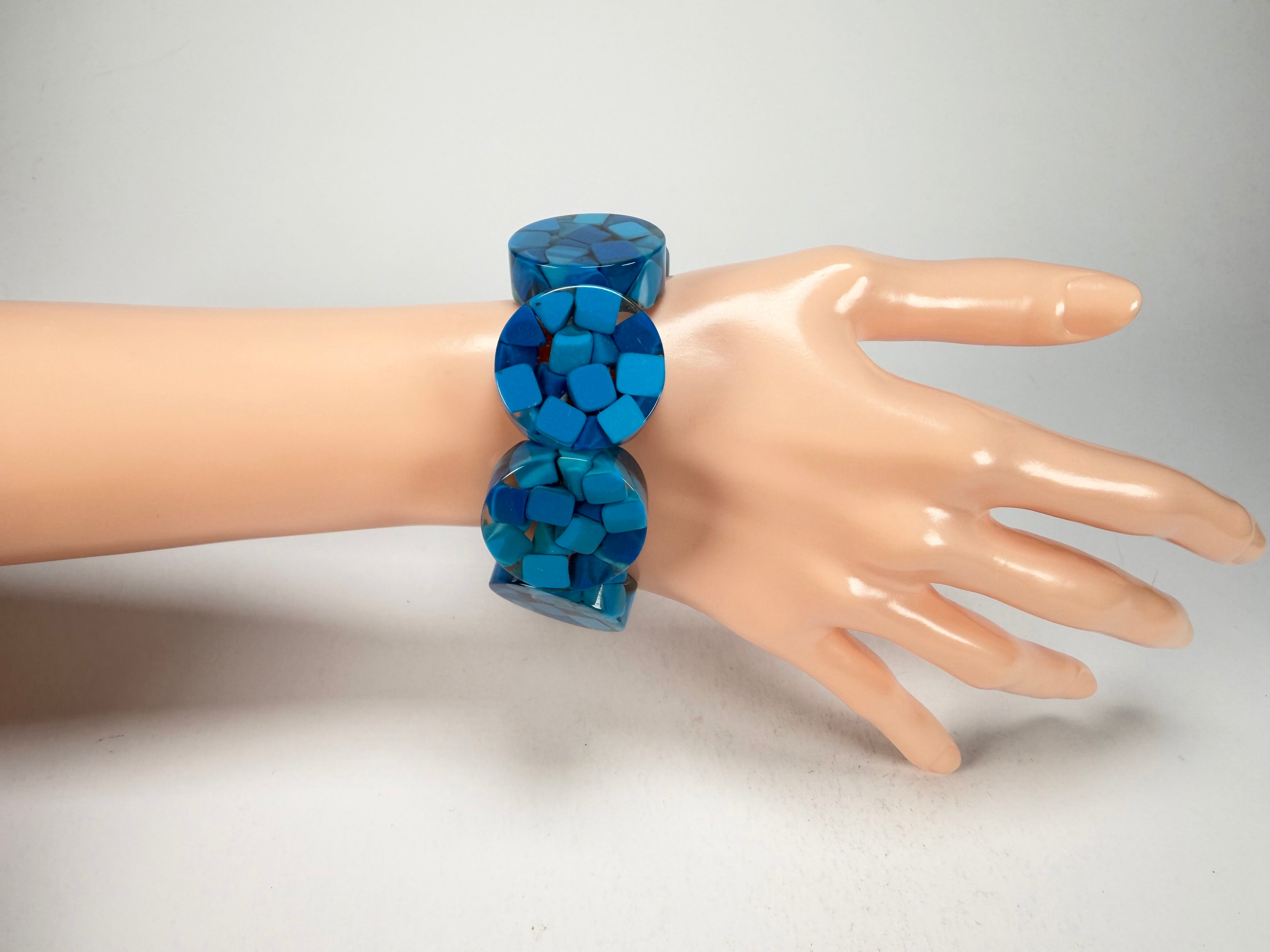Marion Godart - Confetti "Cylindre" Blue Mix Elasticated Cylinder Resin Bracelet