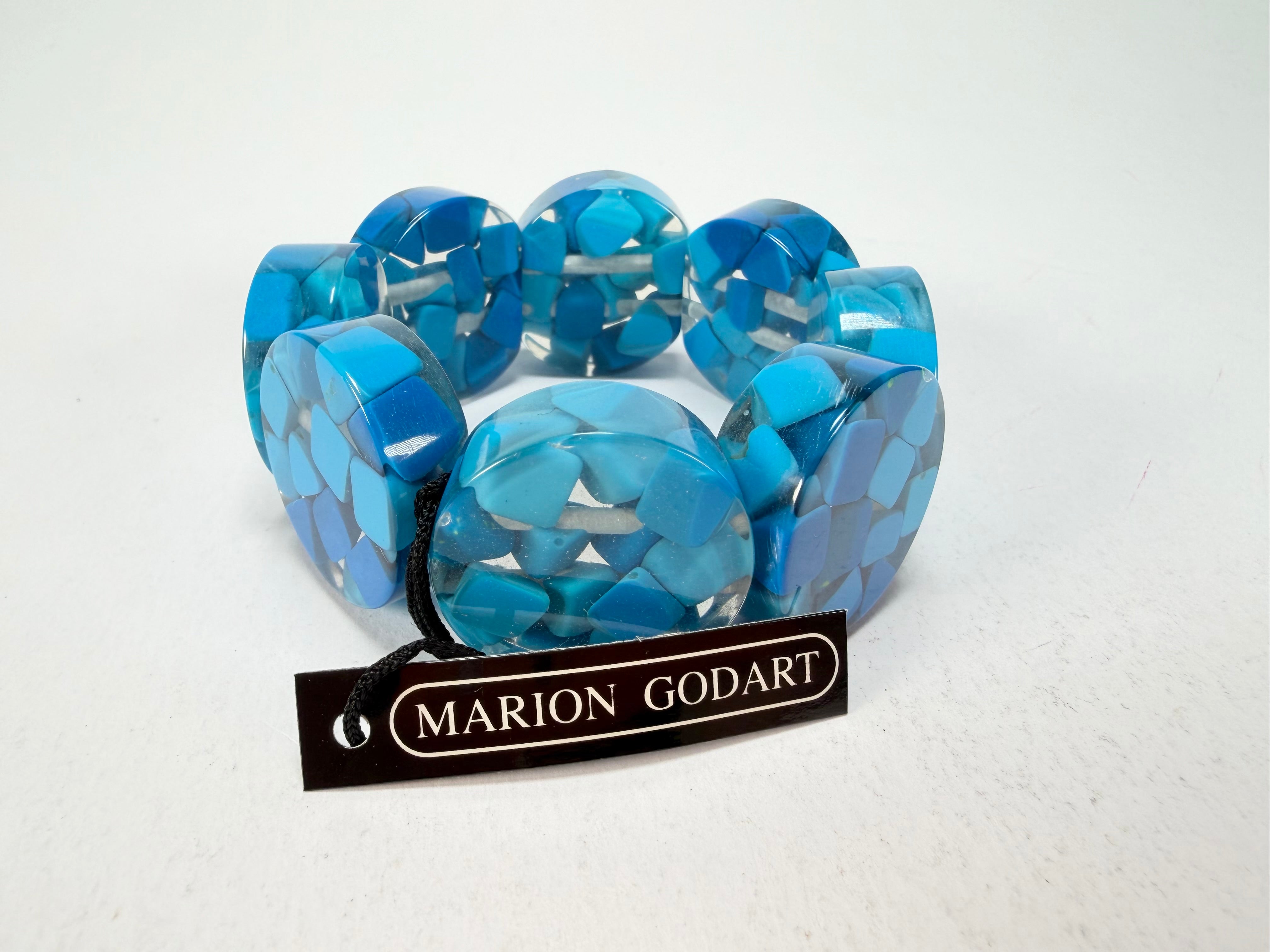 Marion Godart - Confetti "Cylindre" Blue Mix Elasticated Cylinder Resin Bracelet