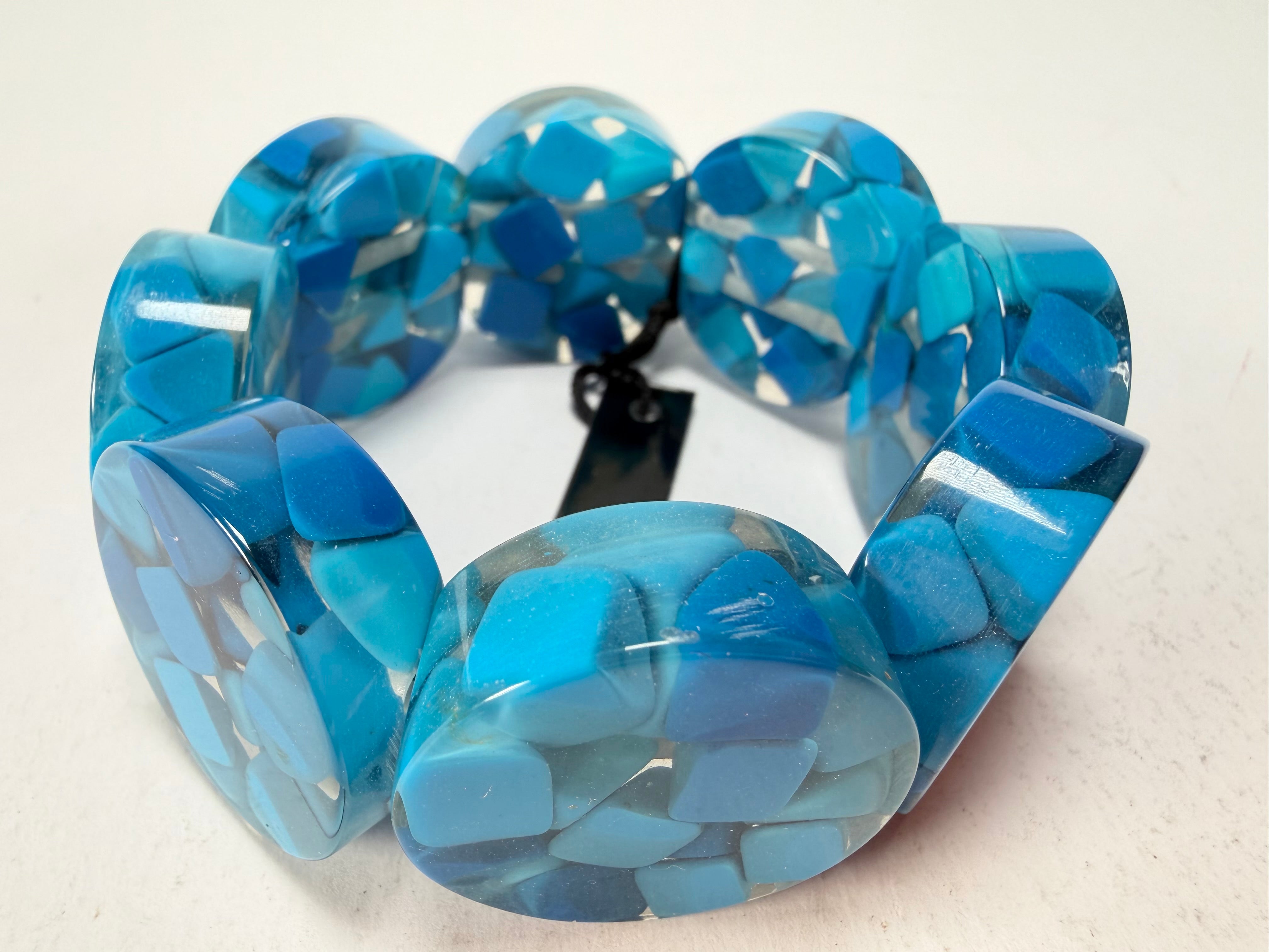 Marion Godart - Confetti "Cylindre" Blue Mix Elasticated Cylinder Resin Bracelet