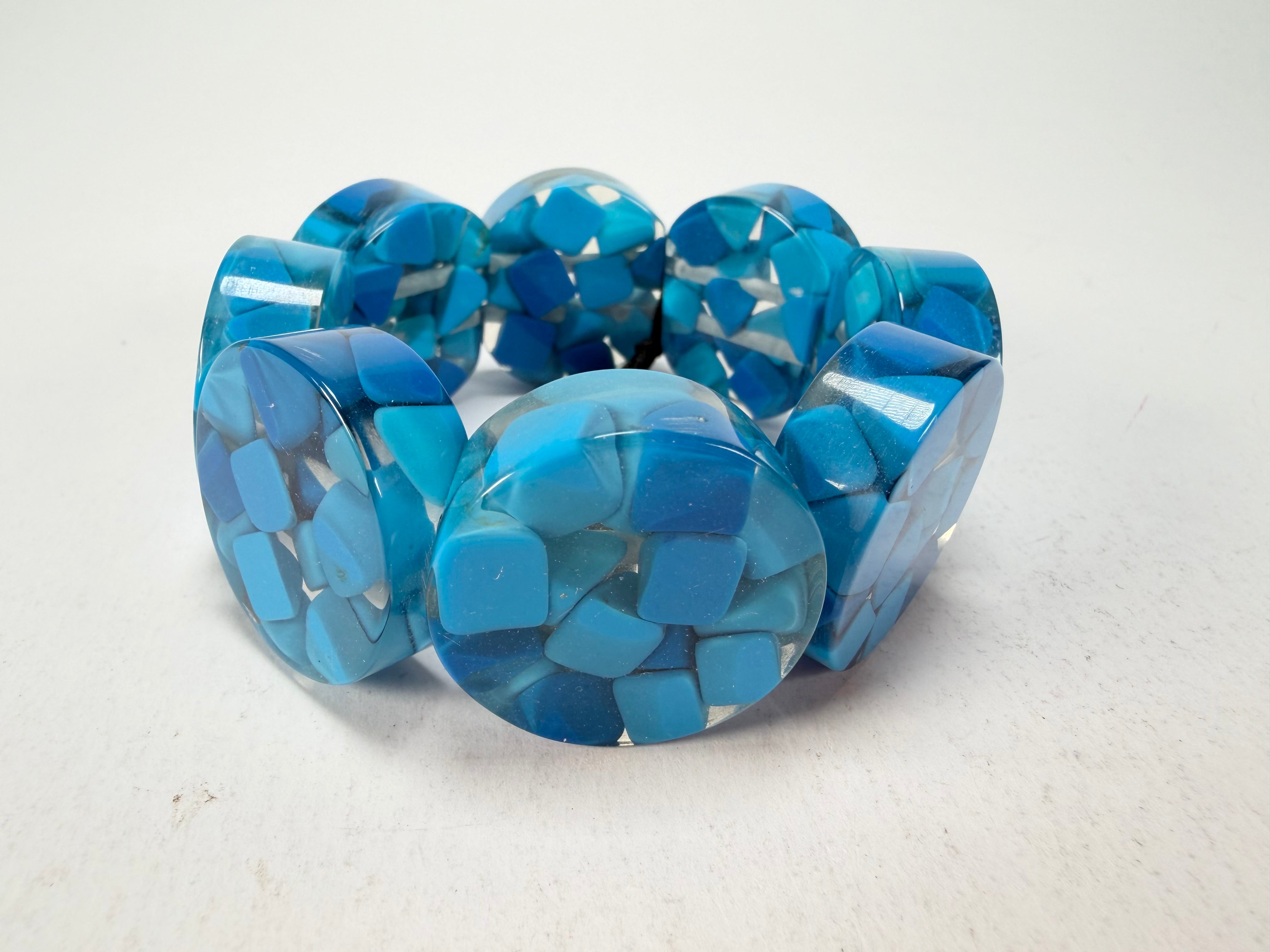 Marion Godart - Confetti "Cylindre" Blue Mix Elasticated Cylinder Resin Bracelet