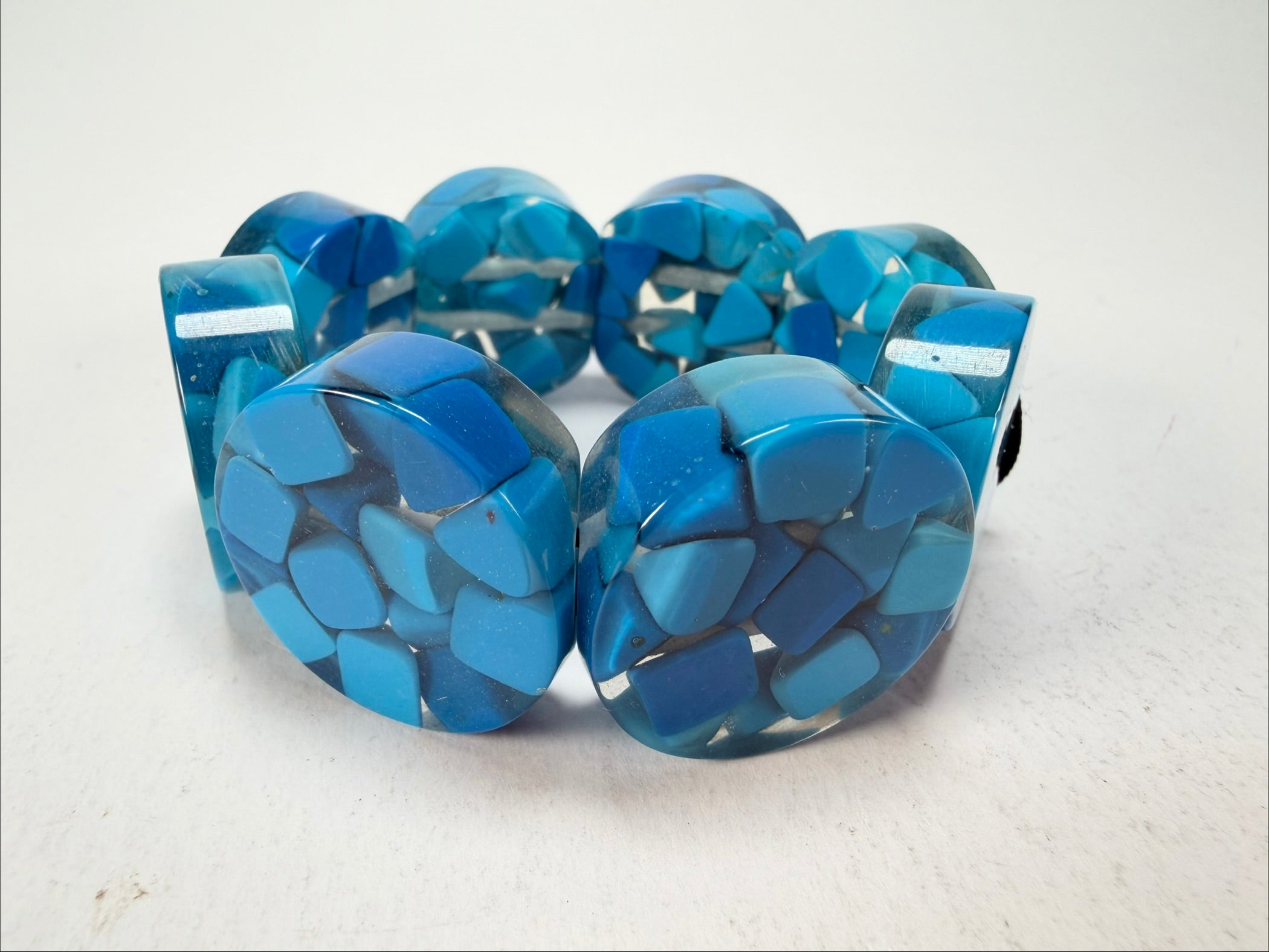Marion Godart - Confetti "Cylindre" Blue Mix Elasticated Cylinder Resin Bracelet