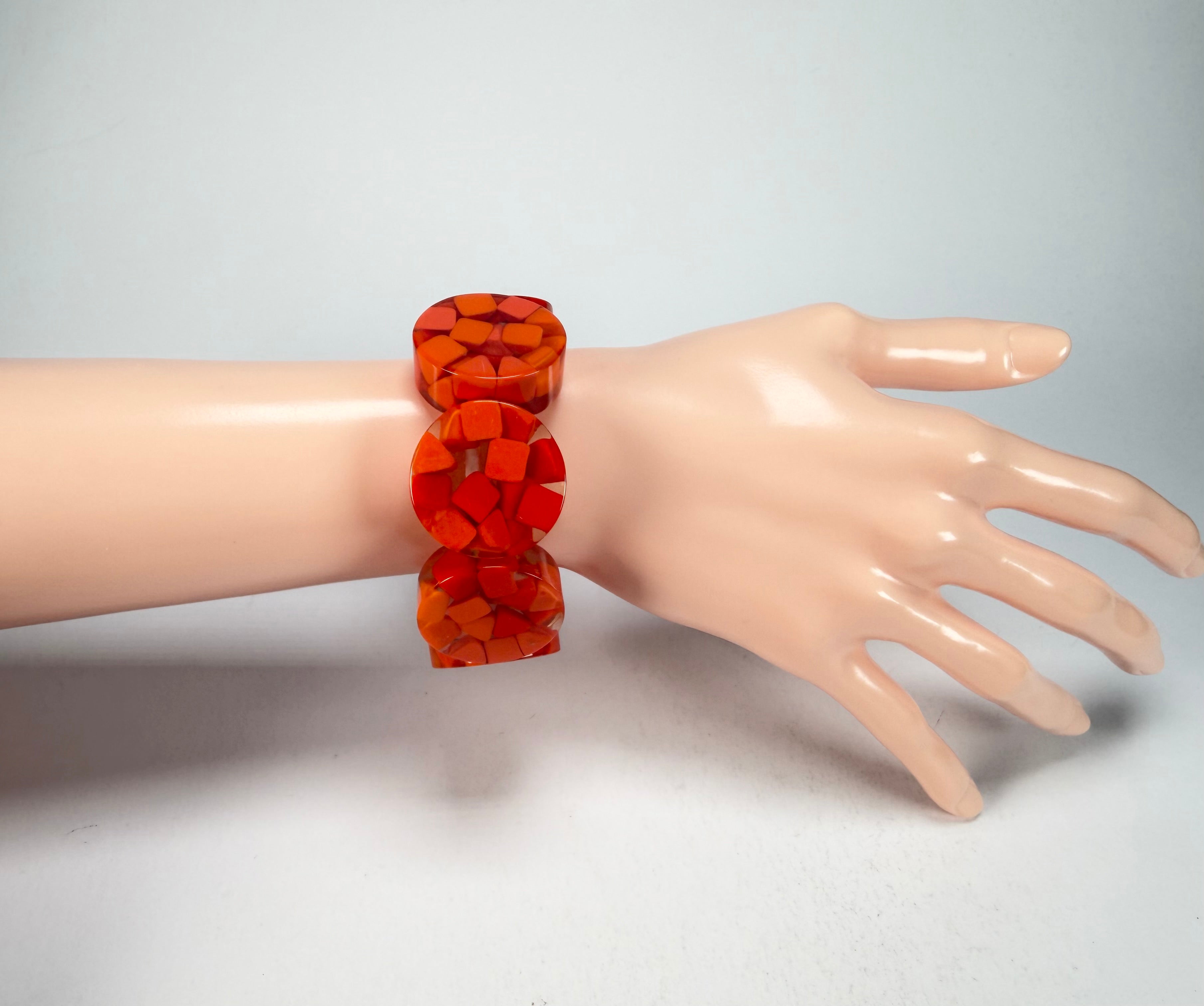 Marion Godart - Confetti "Cylindre" Orange Mix Elasticated Cylinder Resin Bracelet