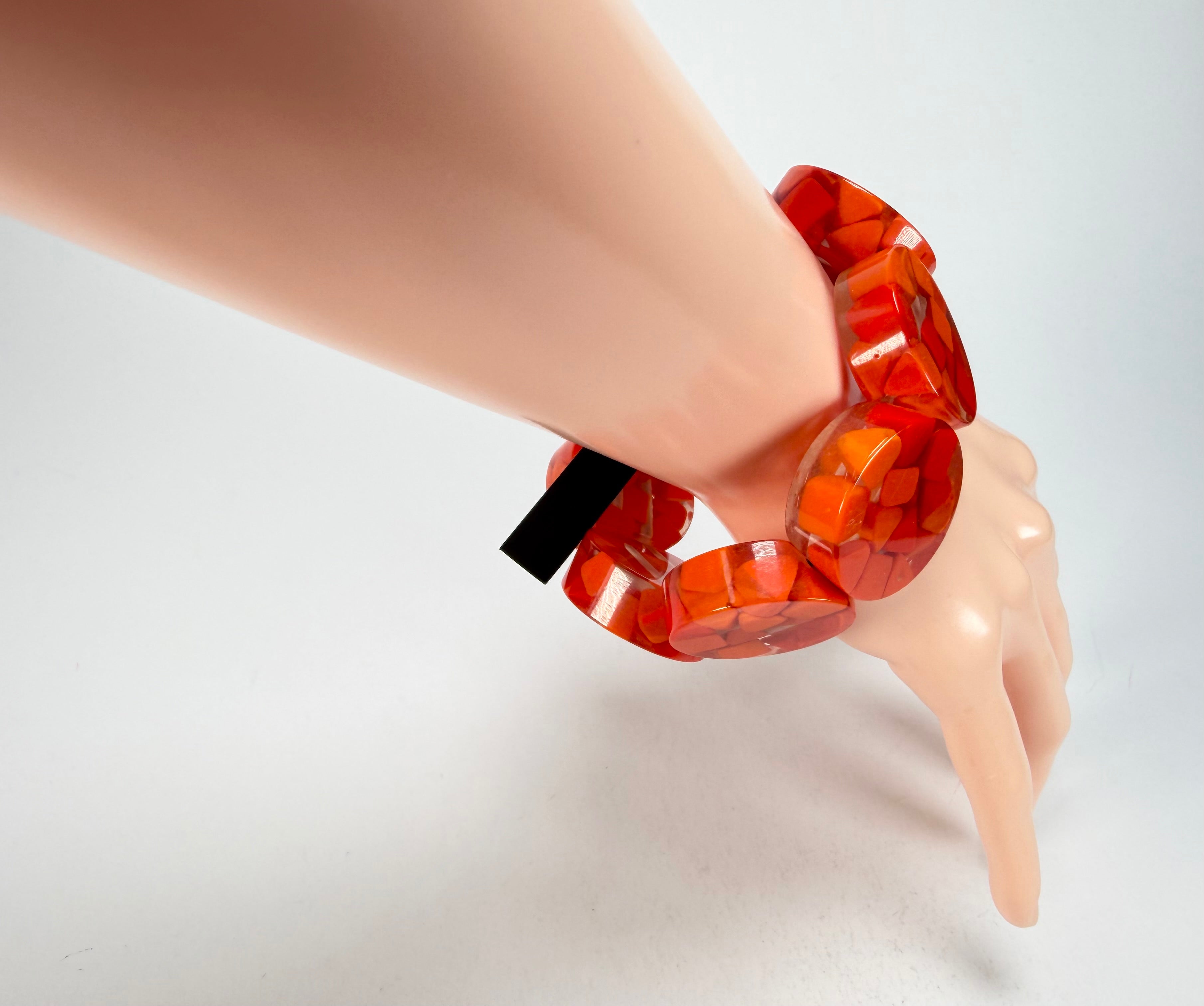 Marion Godart - Confetti "Cylindre" Orange Mix Elasticated Cylinder Resin Bracelet