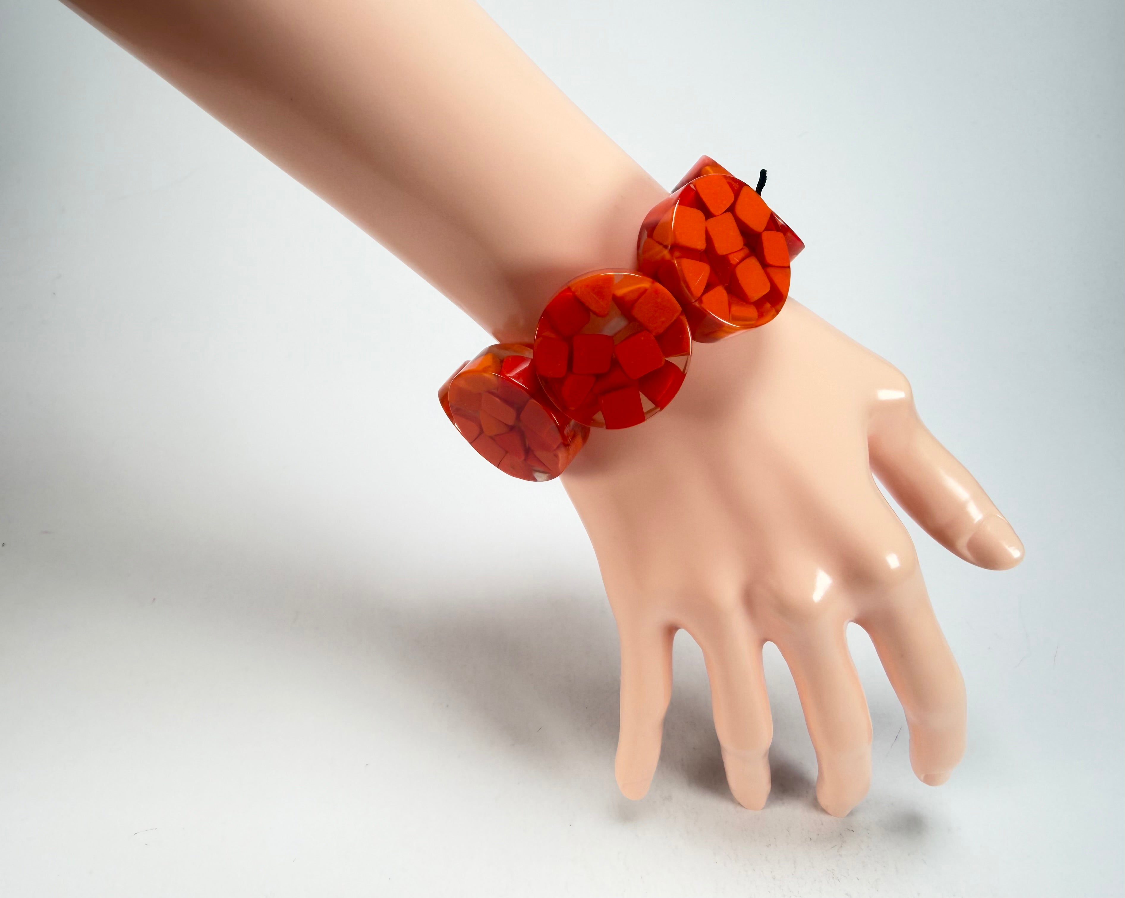 Marion Godart - Confetti "Cylindre" Orange Mix Elasticated Cylinder Resin Bracelet