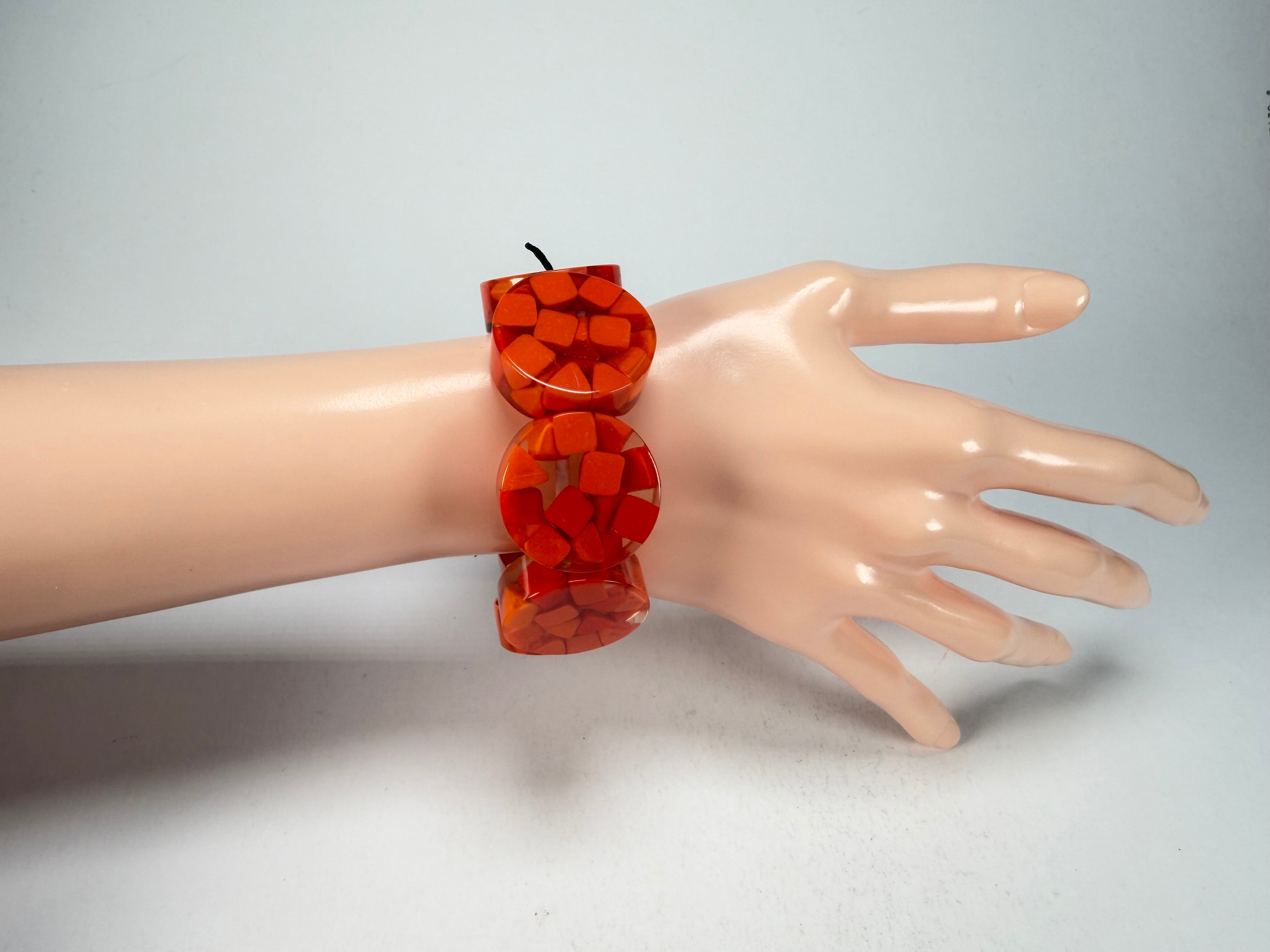 Marion Godart - Confetti "Cylindre" Orange Mix Elasticated Cylinder Resin Bracelet