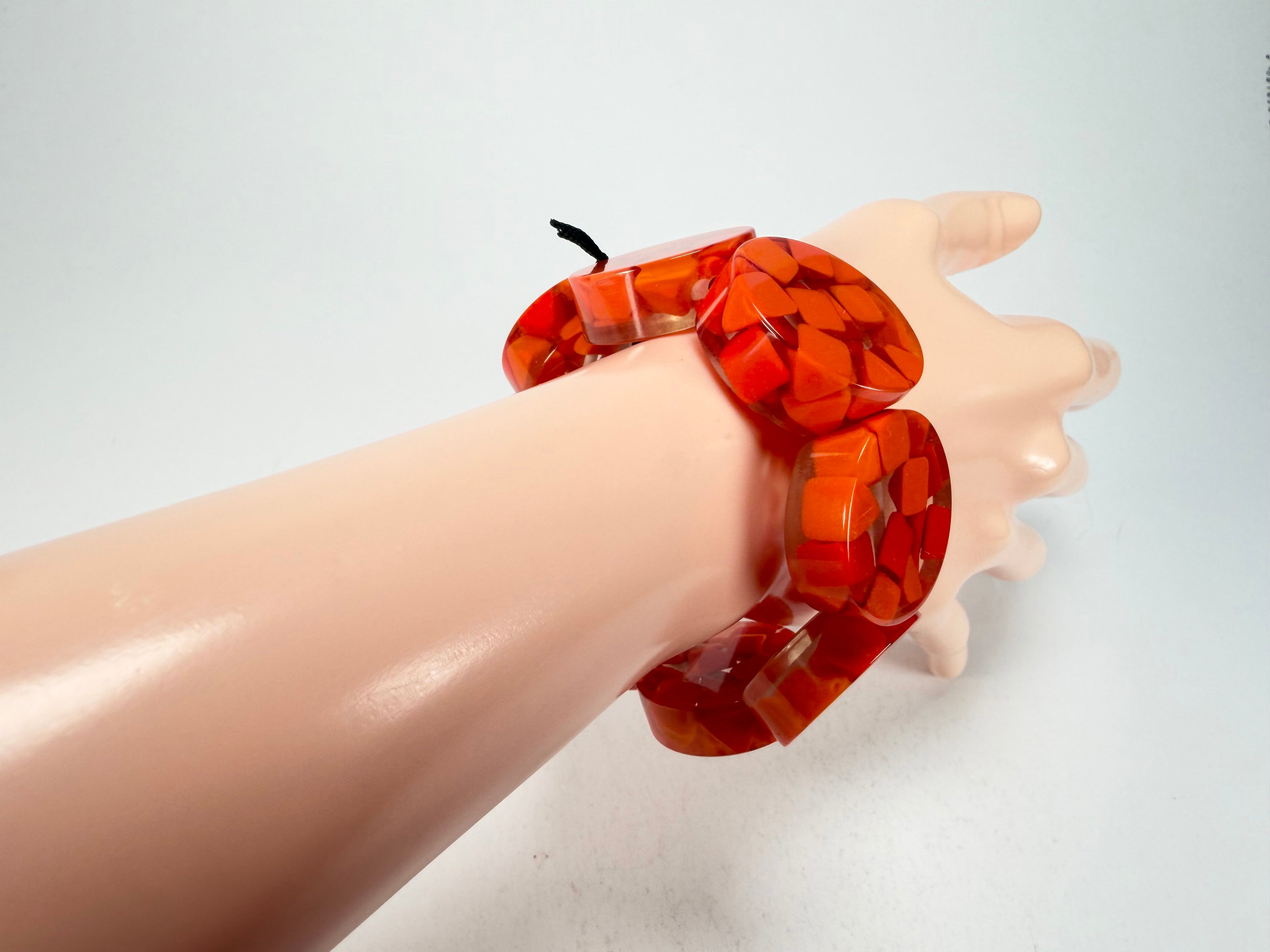 Marion Godart - Confetti "Cylindre" Orange Mix Elasticated Cylinder Resin Bracelet