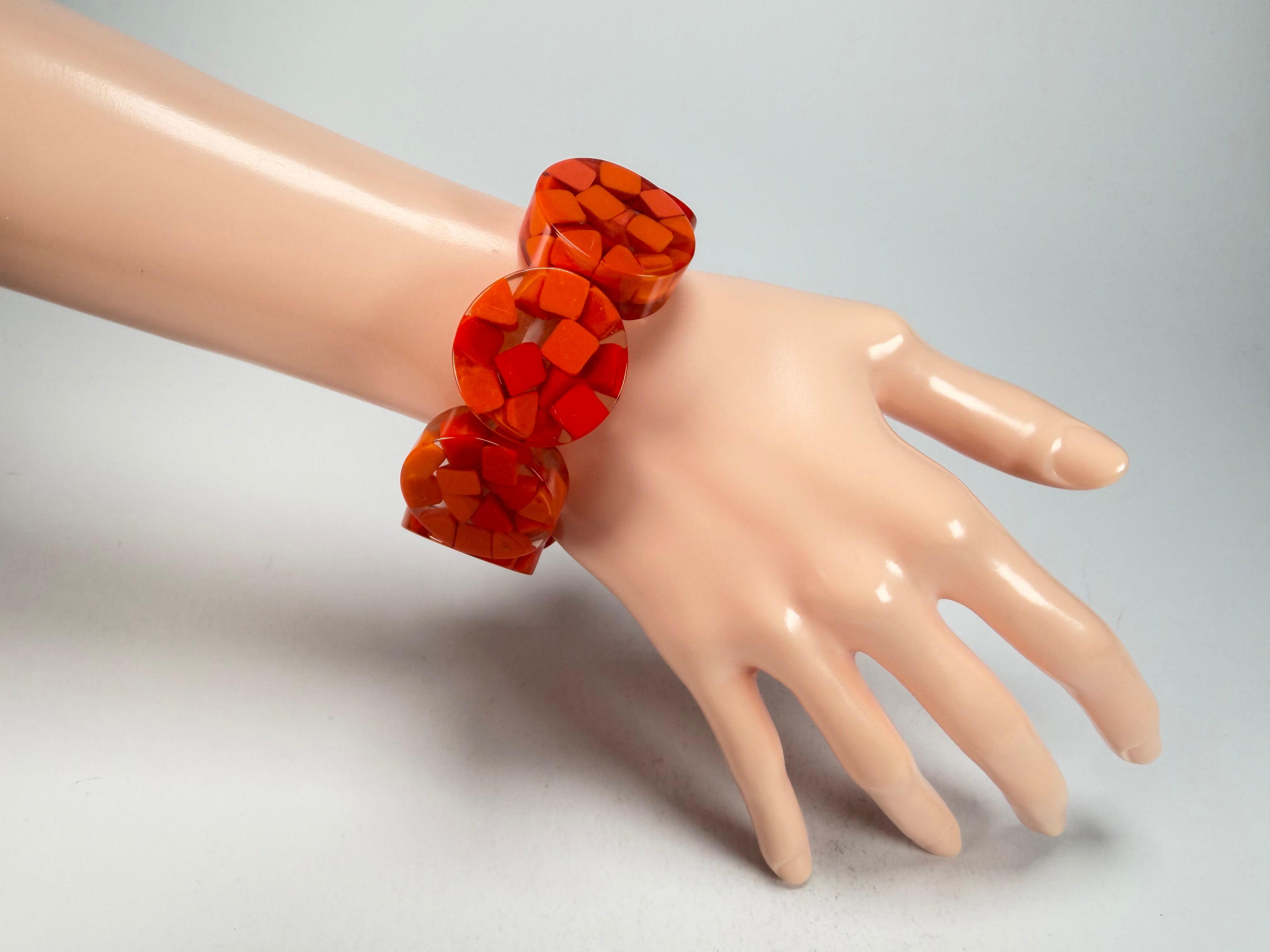 Marion Godart - Confetti "Cylindre" Orange Mix Elasticated Cylinder Resin Bracelet