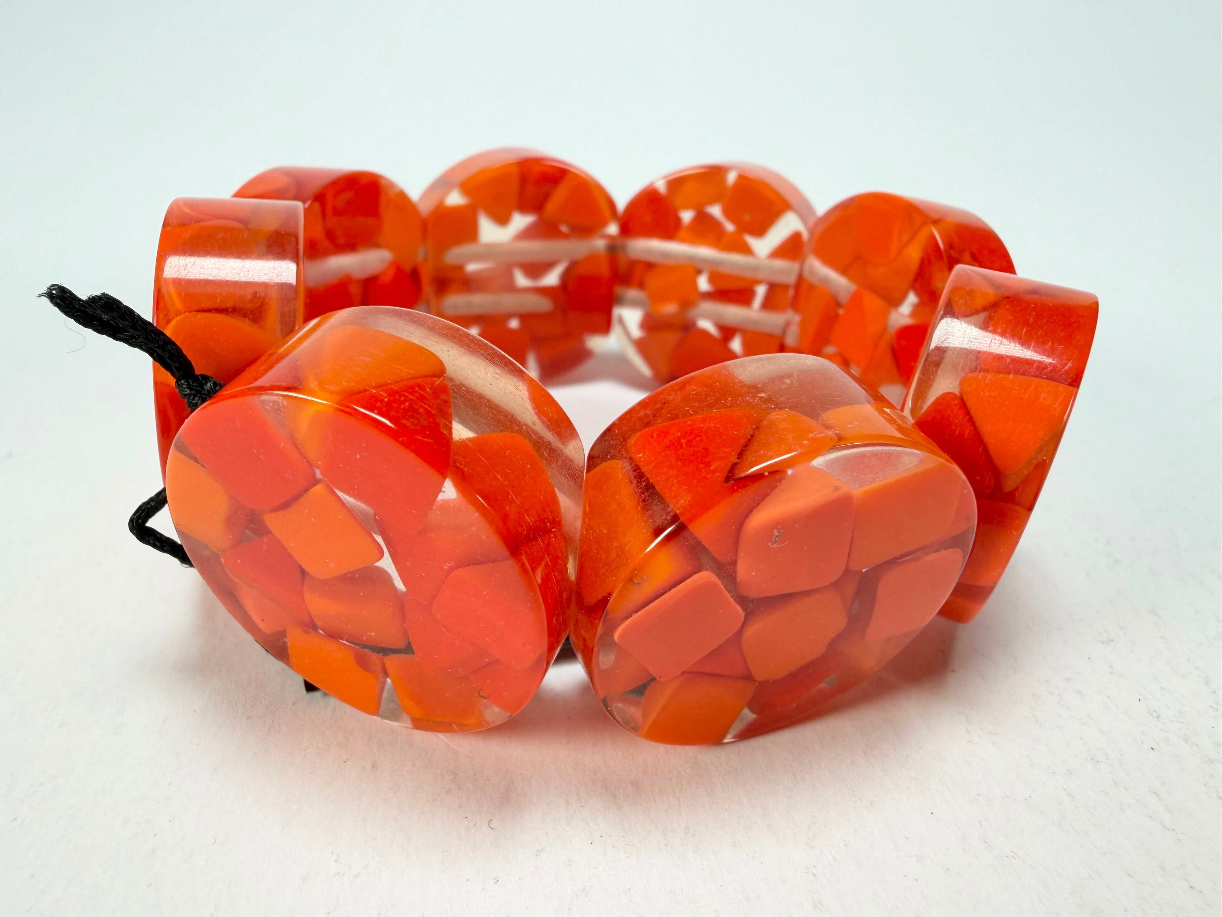 Marion Godart - Confetti "Cylindre" Orange Mix Elasticated Cylinder Resin Bracelet