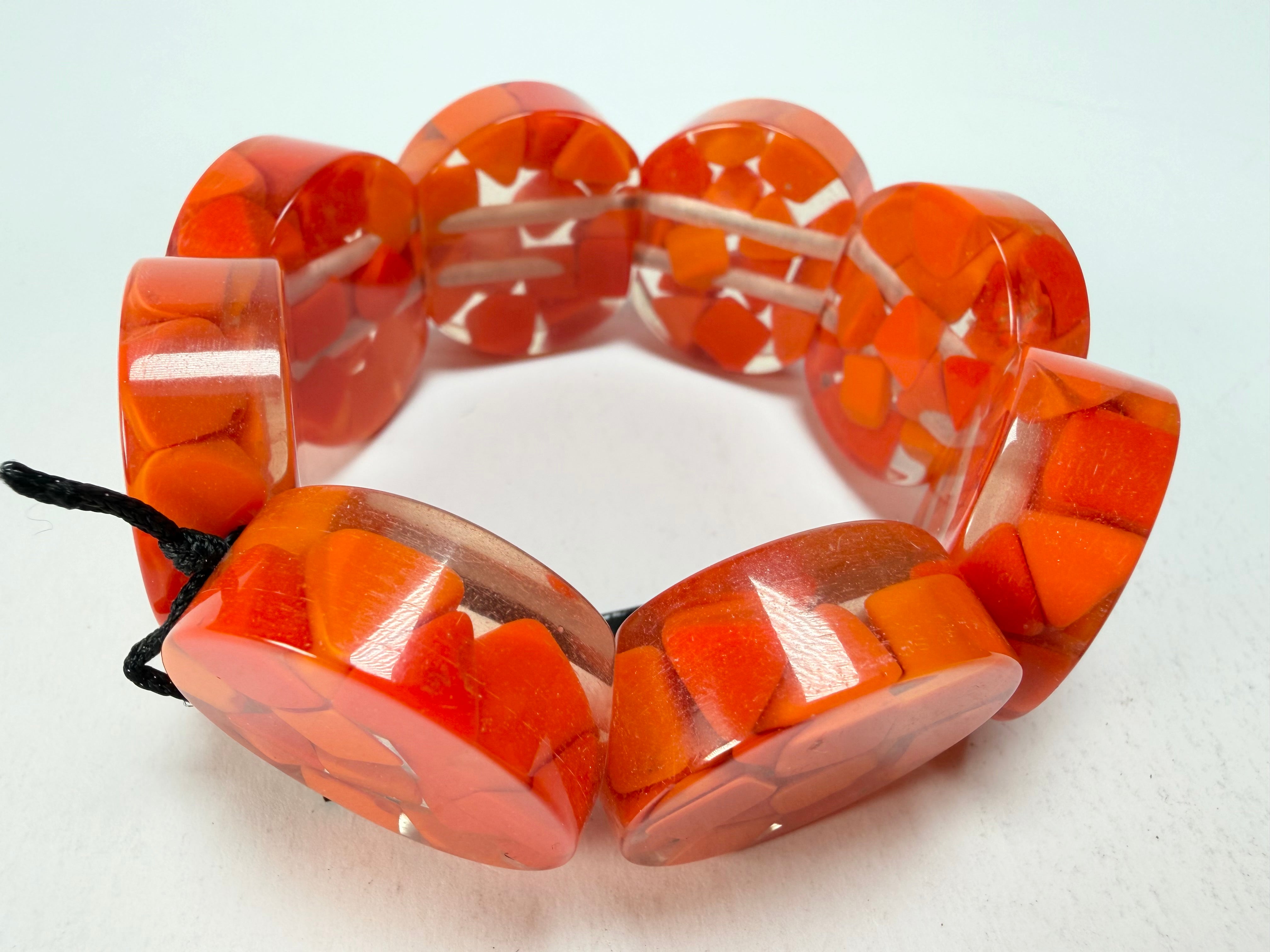 Marion Godart - Confetti "Cylindre" Orange Mix Elasticated Cylinder Resin Bracelet