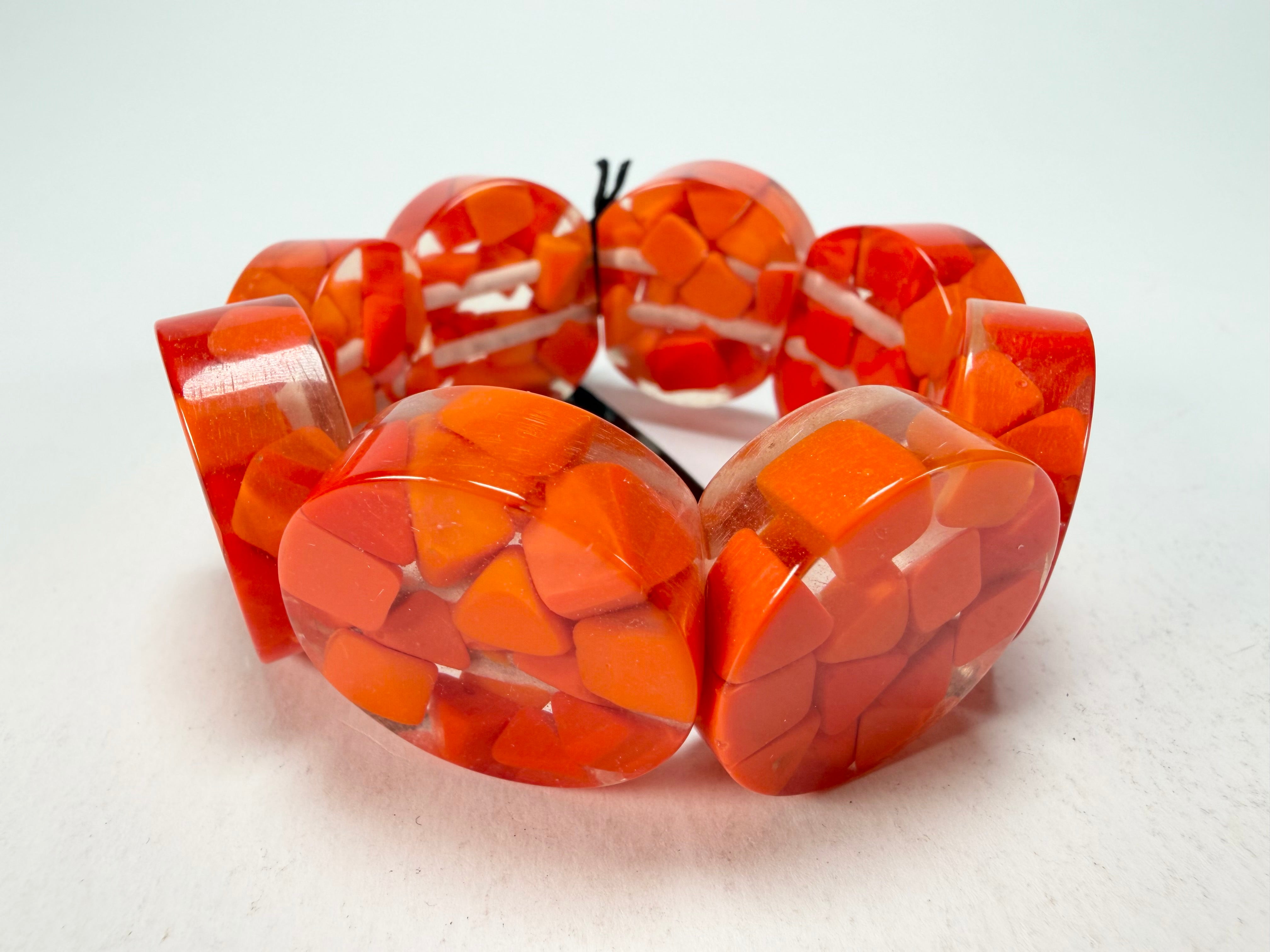 Marion Godart - Confetti "Cylindre" Orange Mix Elasticated Cylinder Resin Bracelet
