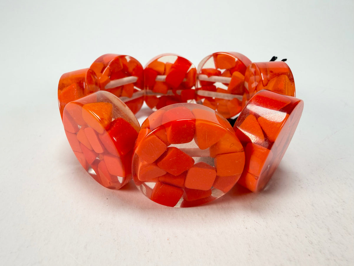 Marion Godart - Confetti "Cylindre" Orange Mix Elasticated Cylinder Resin Bracelet