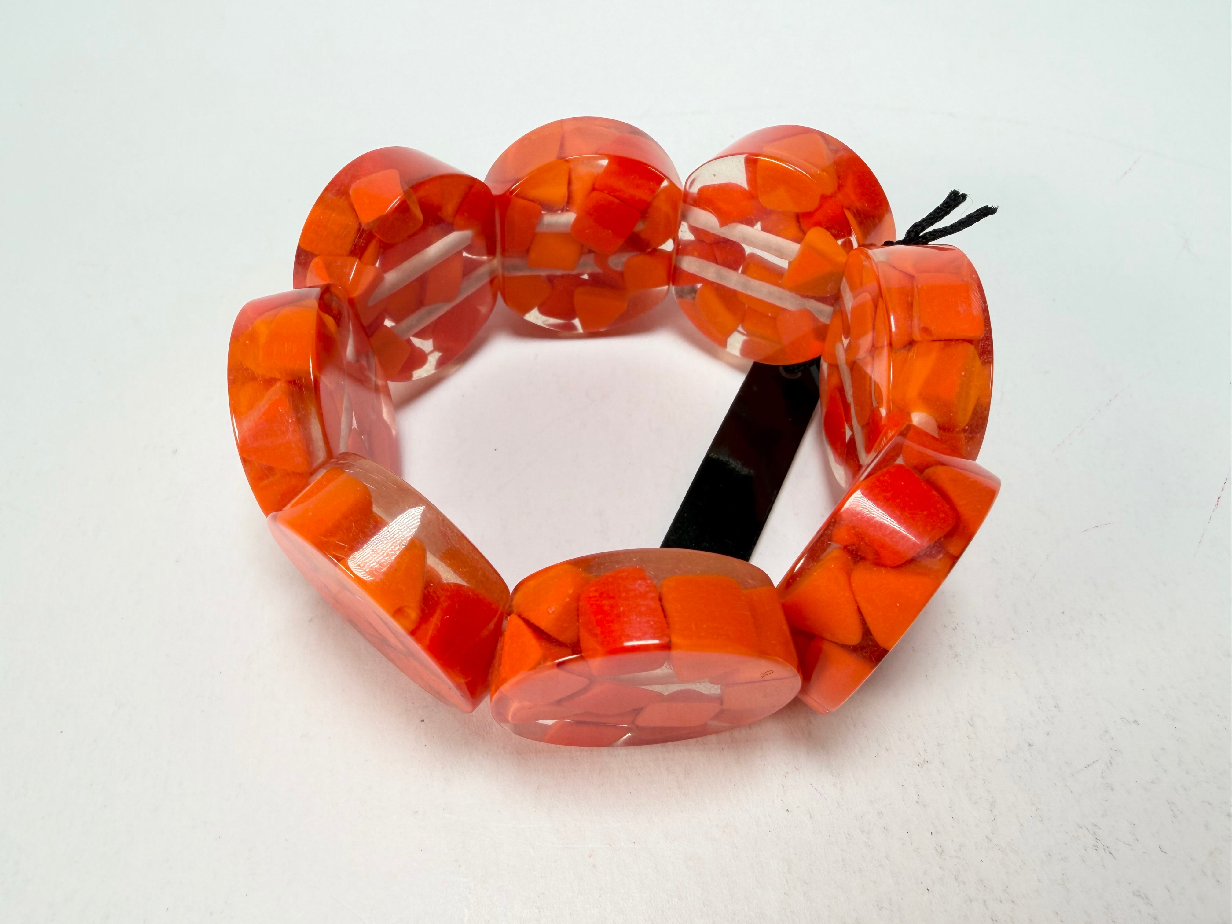 Marion Godart - Confetti "Cylindre" Orange Mix Elasticated Cylinder Resin Bracelet