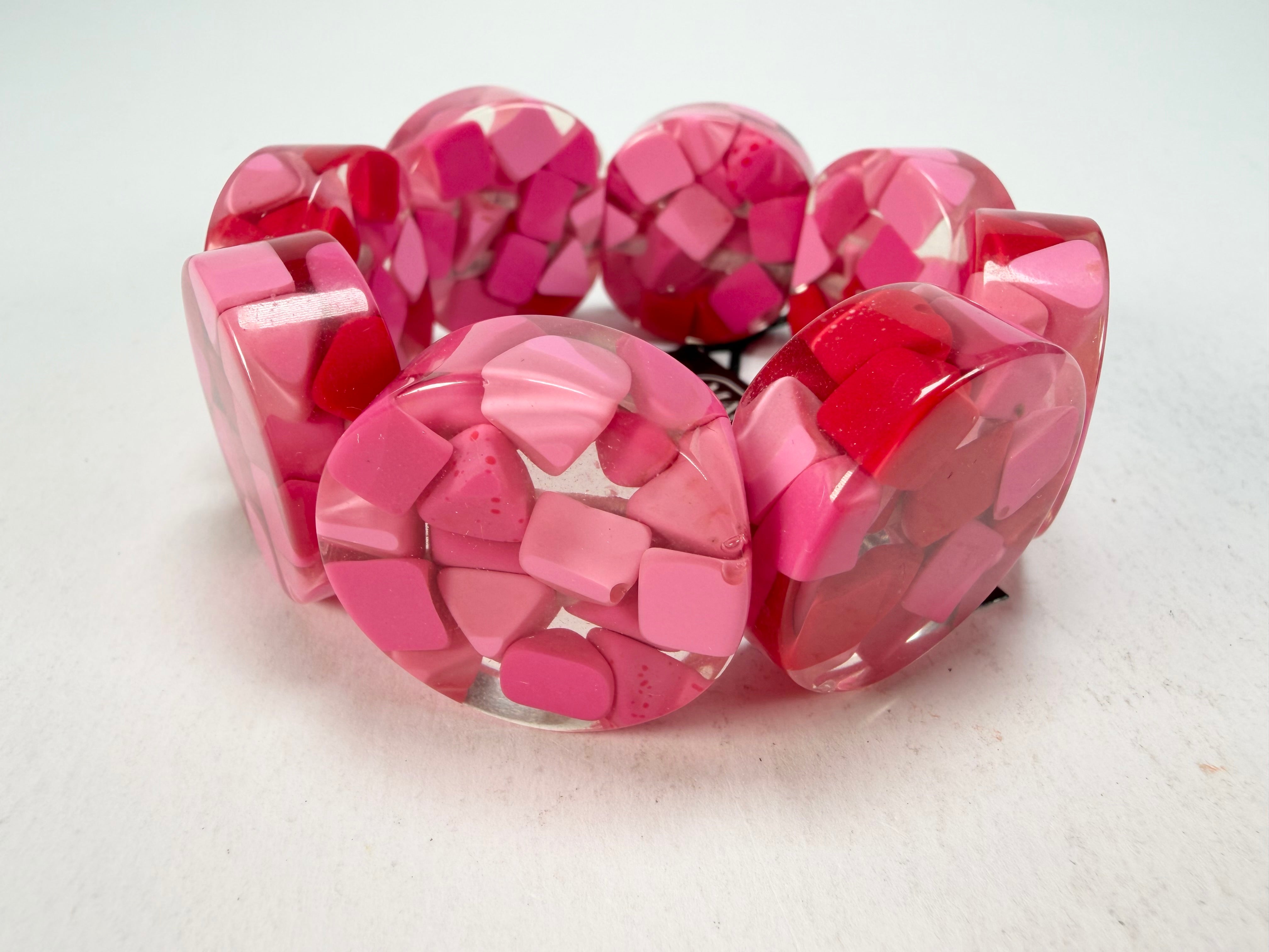 Marion Godart - Confetti "Cylindre" Pink Mix Elasticated Cylinder Resin Bracelet