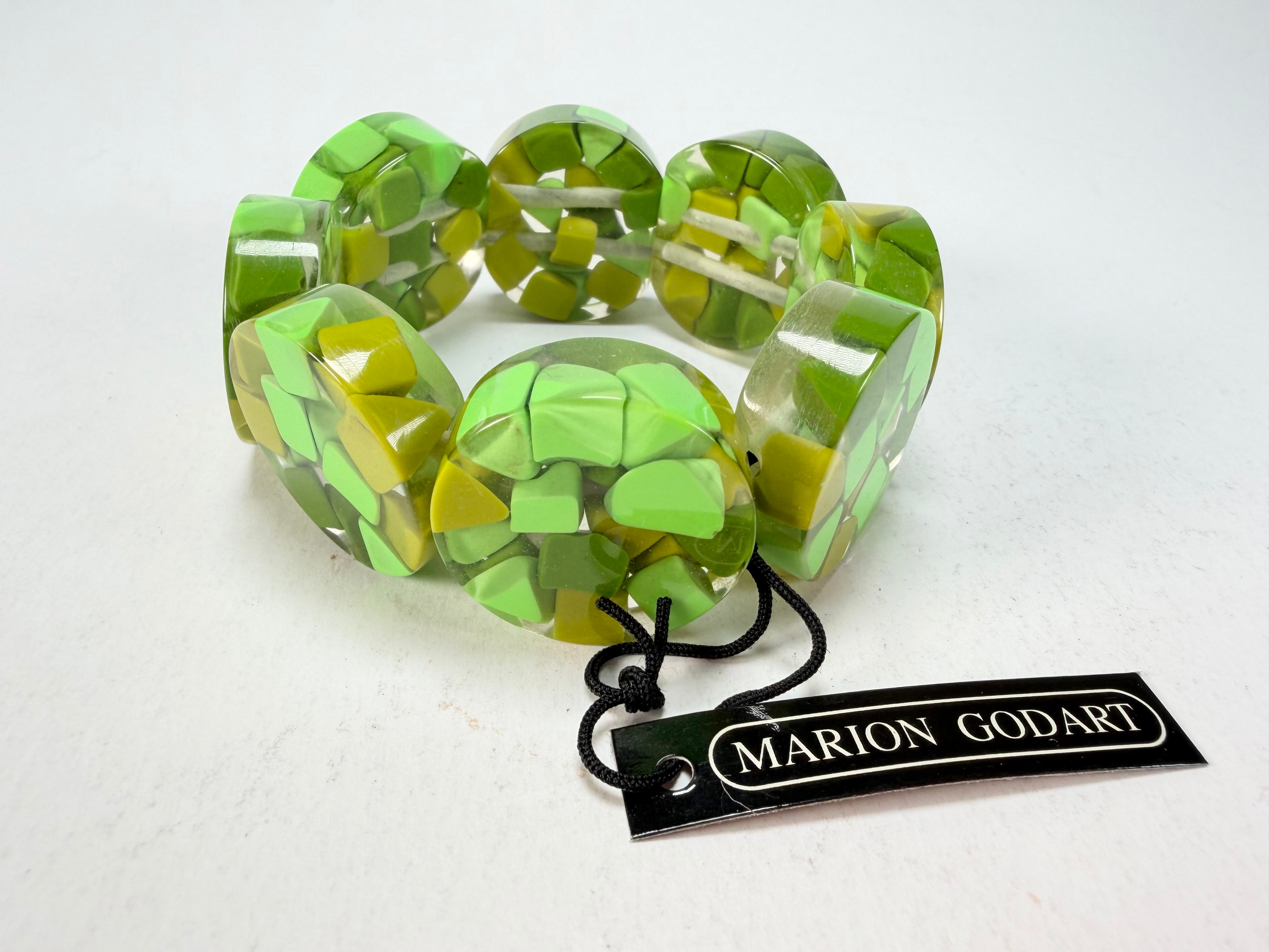 Marion Godart - Confetti "Cylindre" Green Mix Elasticated Cylinder Resin Bracelet