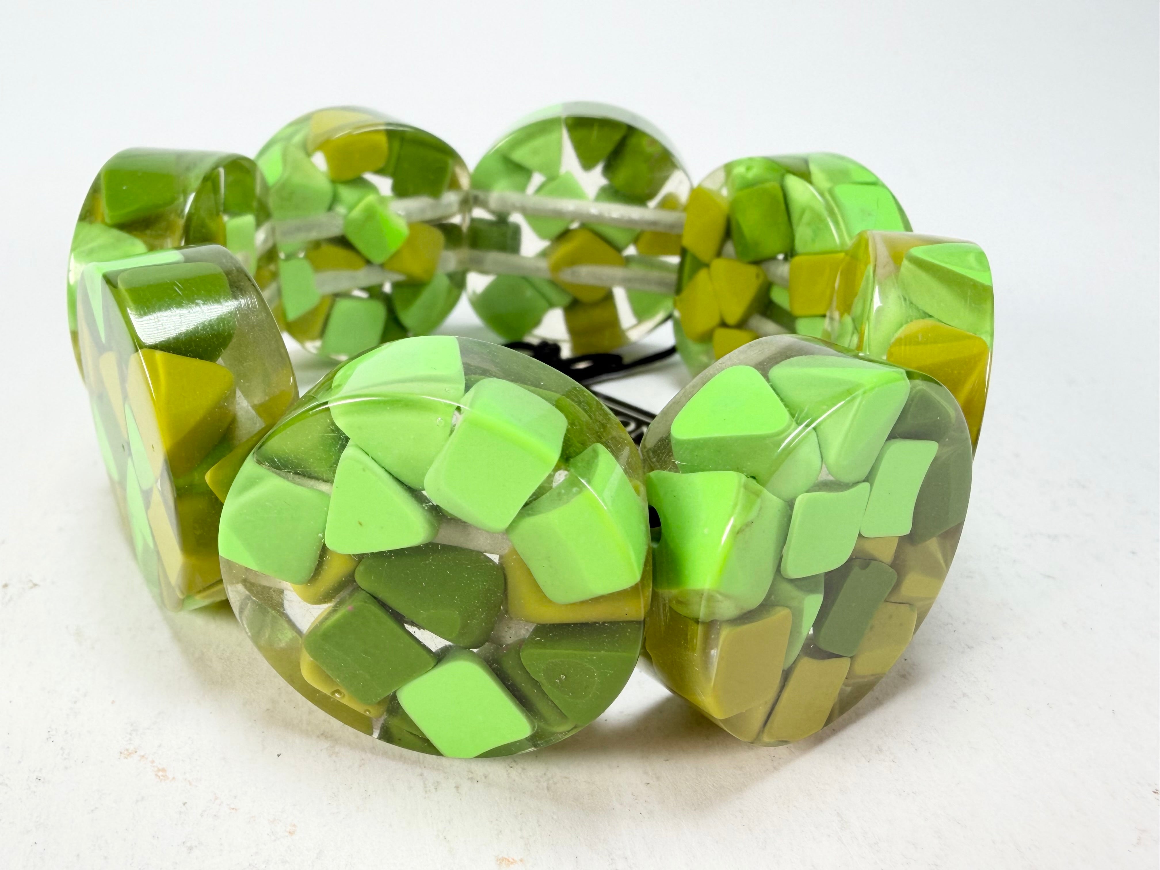Marion Godart - Confetti "Cylindre" Green Mix Elasticated Cylinder Resin Bracelet
