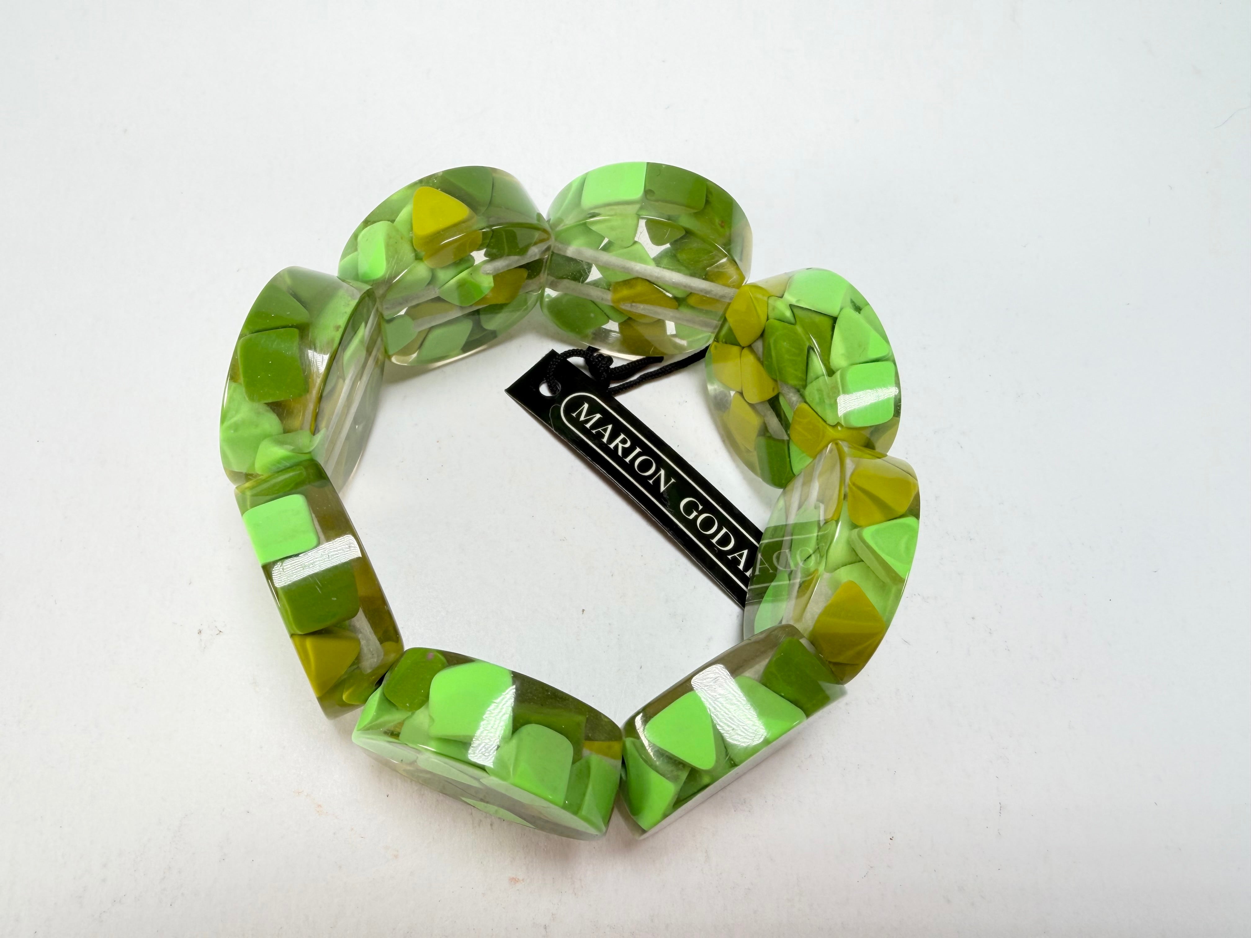 Marion Godart - Confetti "Cylindre" Green Mix Elasticated Cylinder Resin Bracelet