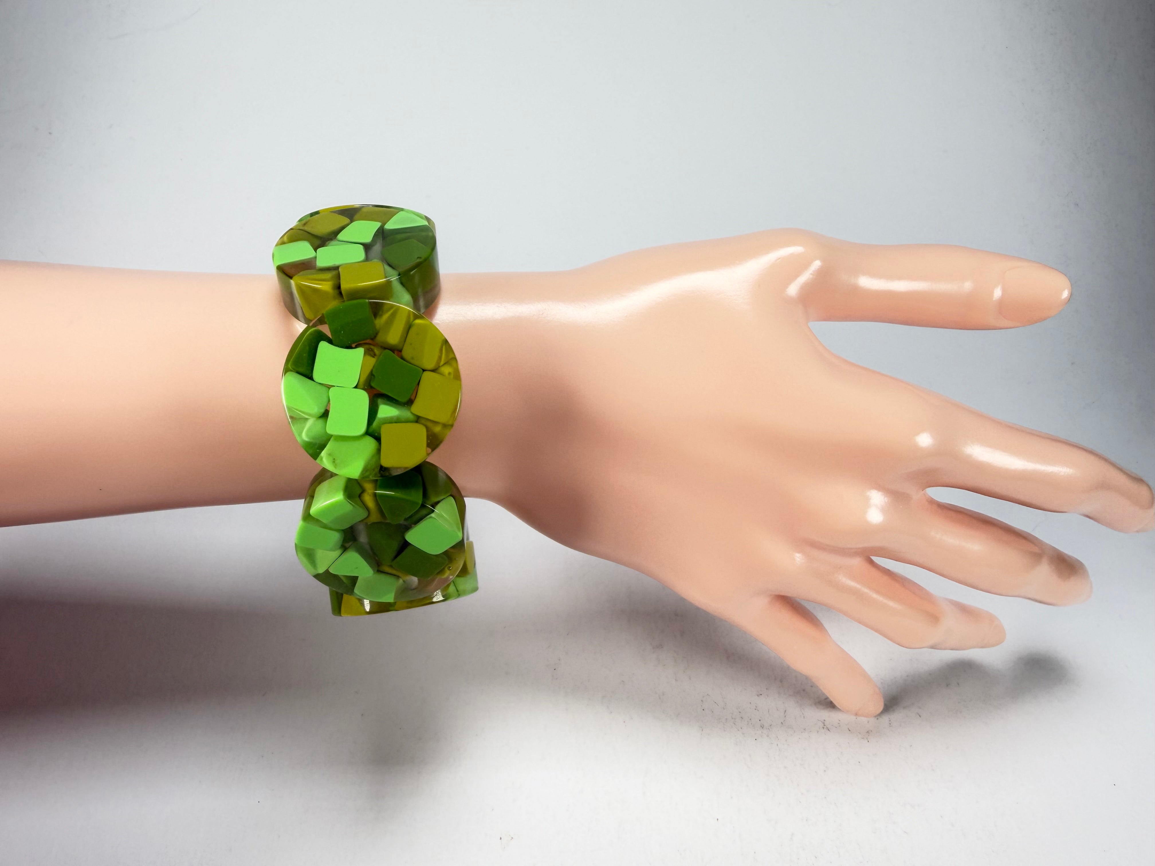 Marion Godart - Confetti "Cylindre" Green Mix Elasticated Cylinder Resin Bracelet