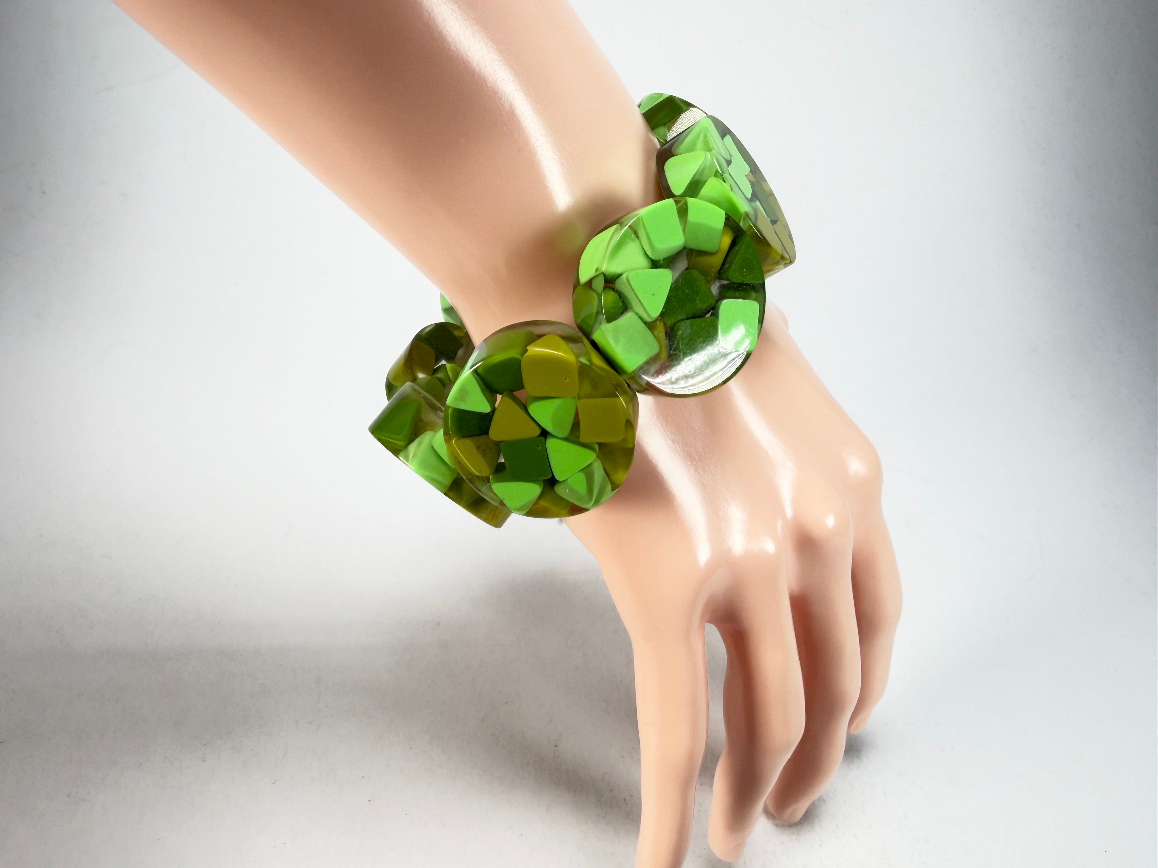 Marion Godart - Confetti "Cylindre" Green Mix Elasticated Cylinder Resin Bracelet