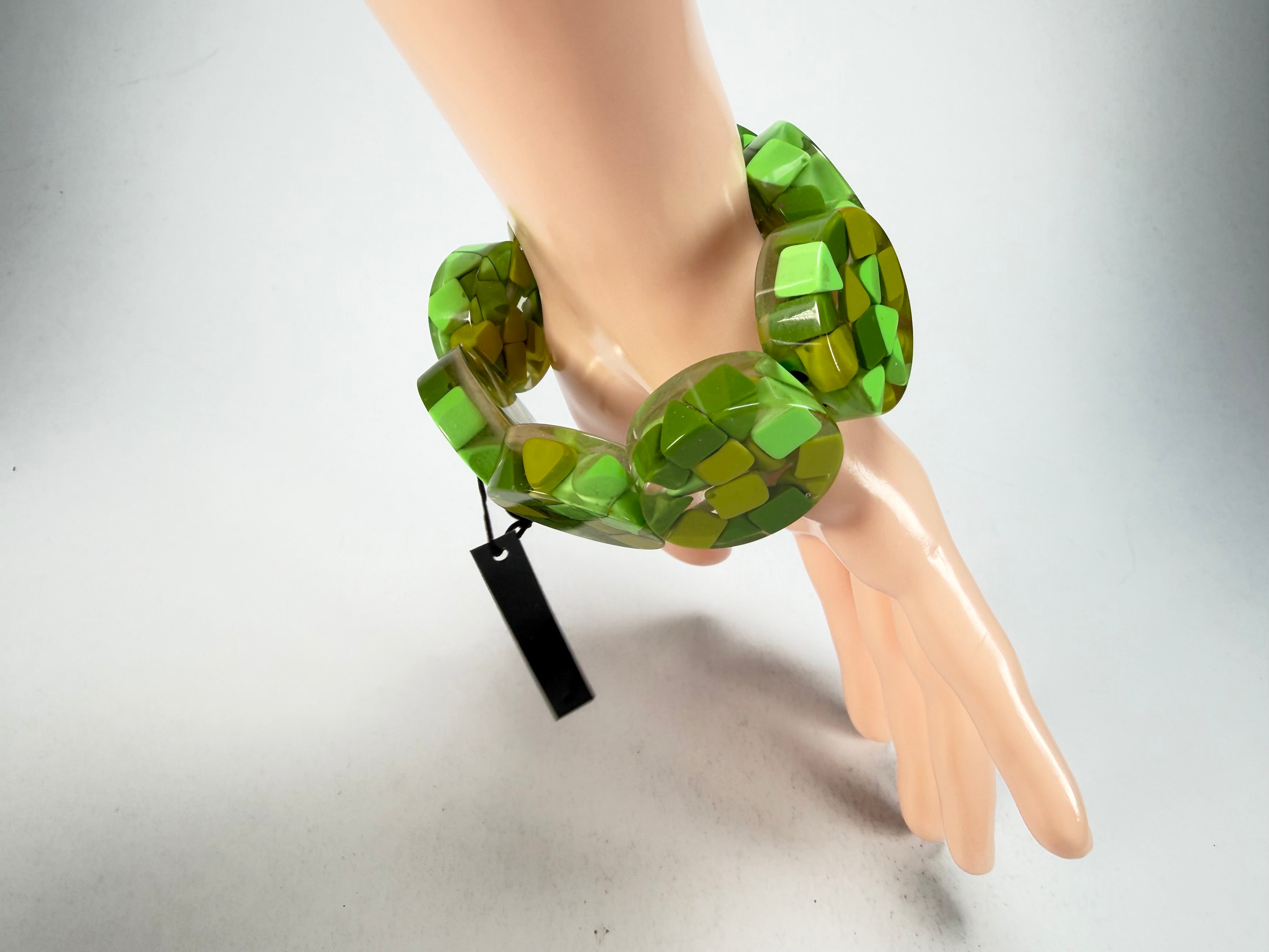 Marion Godart - Confetti "Cylindre" Green Mix Elasticated Cylinder Resin Bracelet