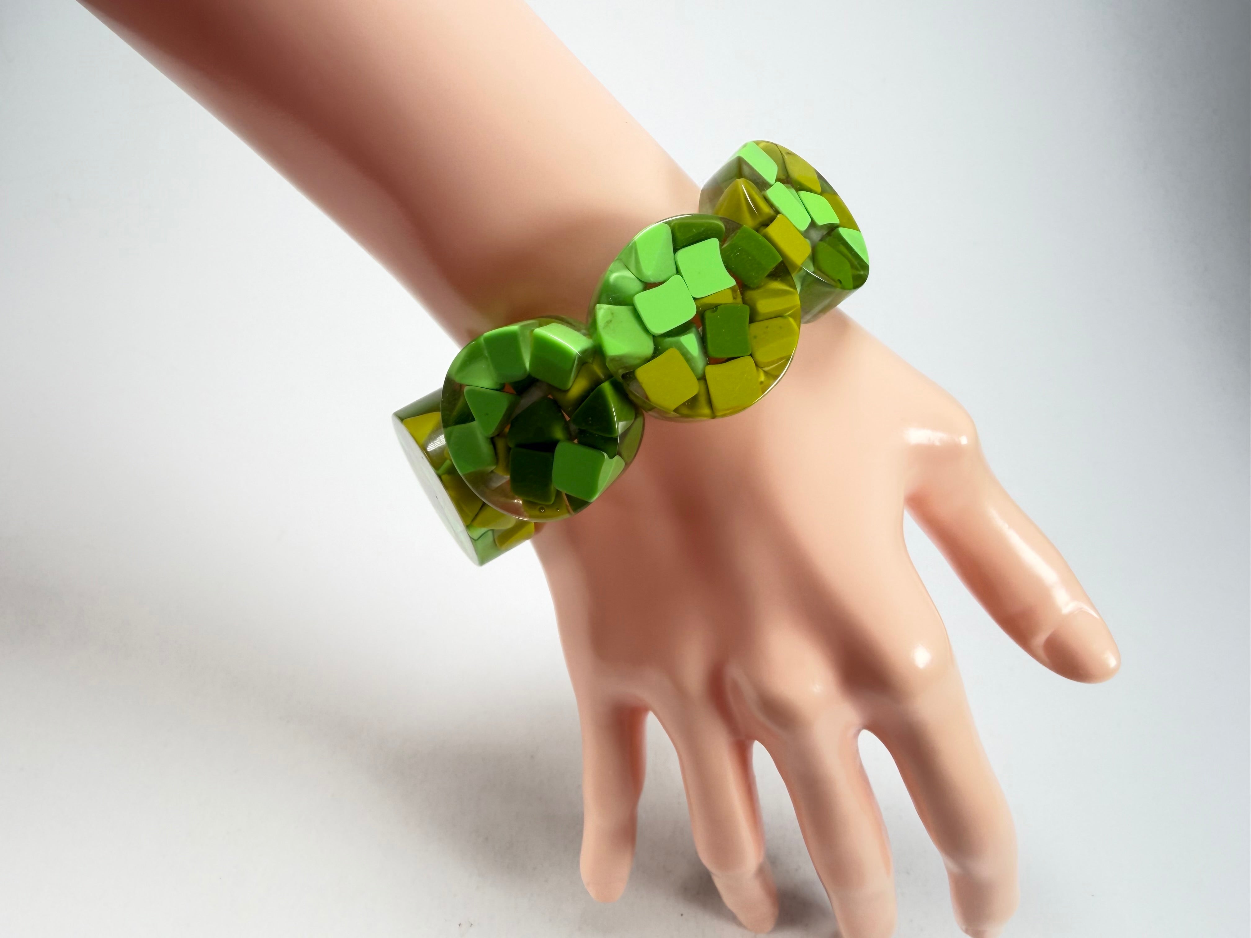 Marion Godart - Confetti "Cylindre" Green Mix Elasticated Cylinder Resin Bracelet