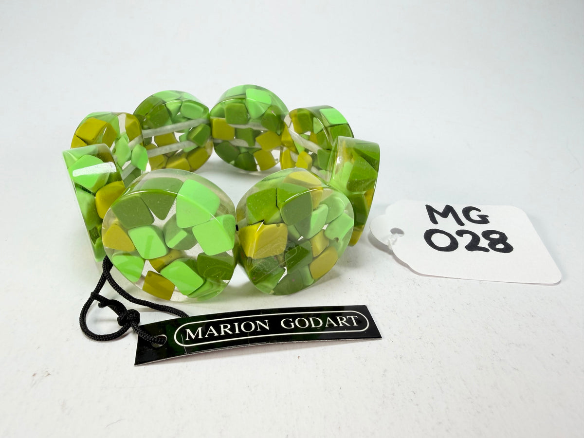 Marion Godart - Confetti "Cylindre" Green Mix Elasticated Cylinder Resin Bracelet
