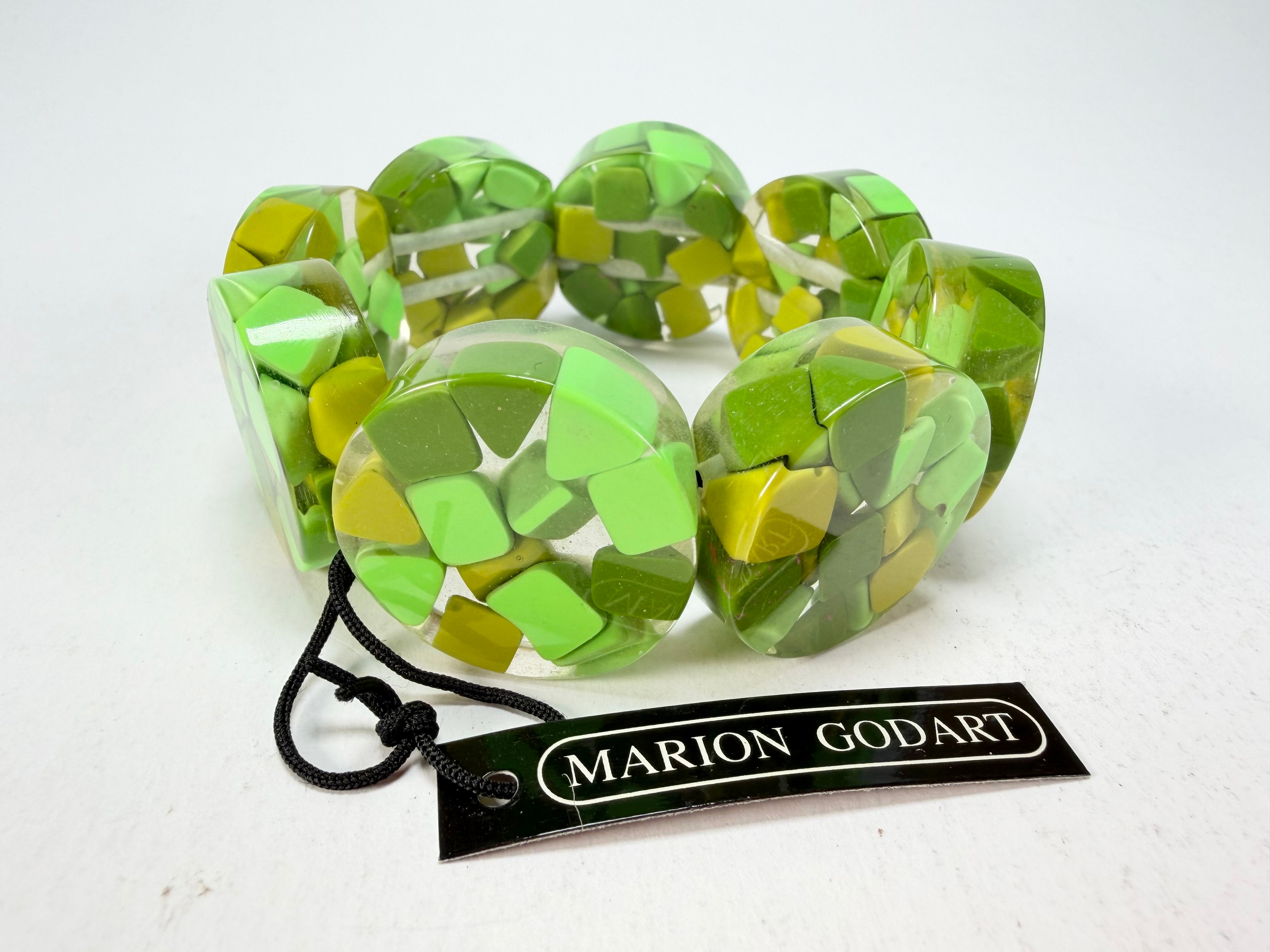Marion Godart - Confetti "Cylindre" Green Mix Elasticated Cylinder Resin Bracelet