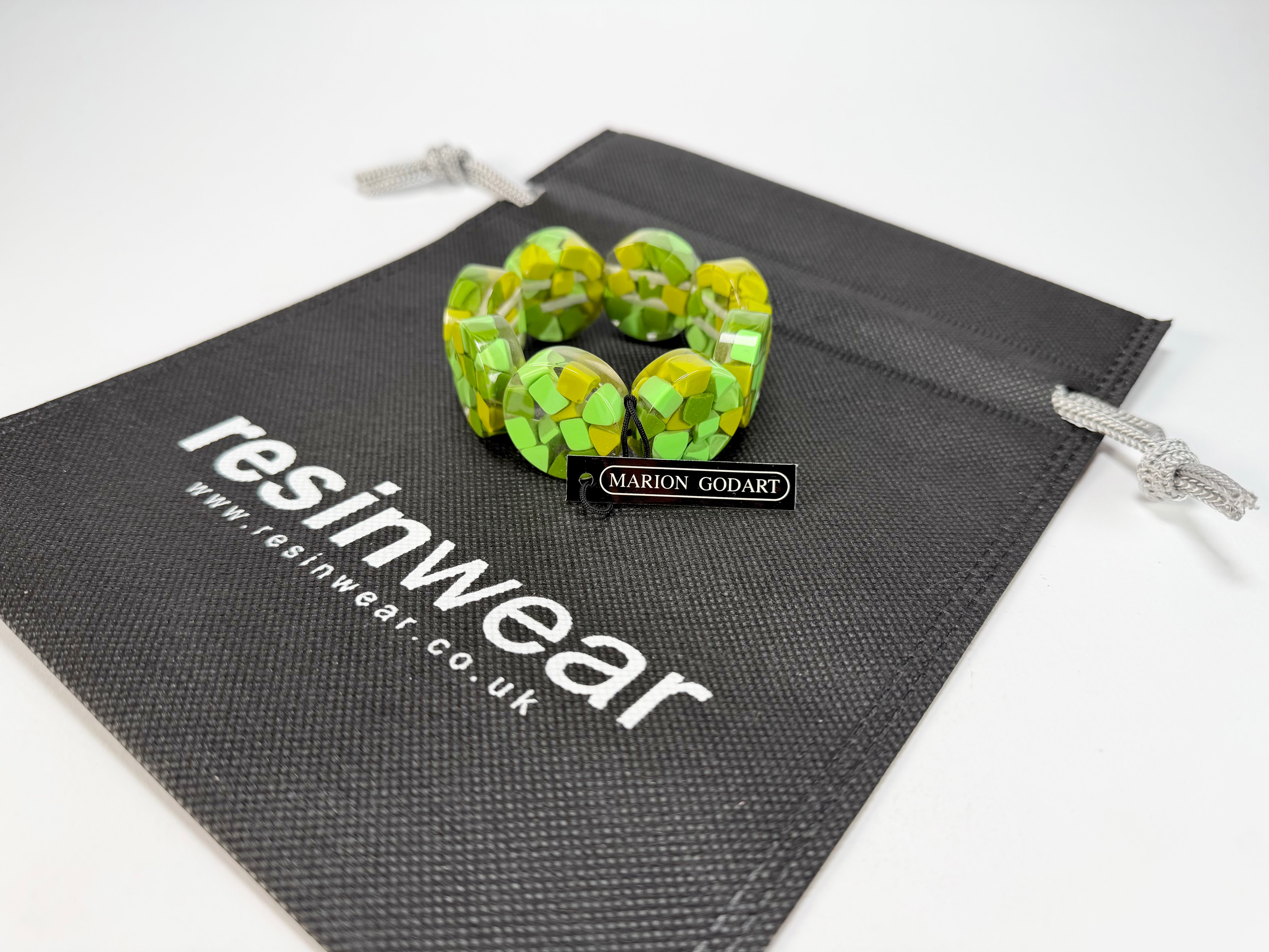 Marion Godart - Confetti "Cylindre" Green Mix Elasticated Cylinder Resin Bracelet