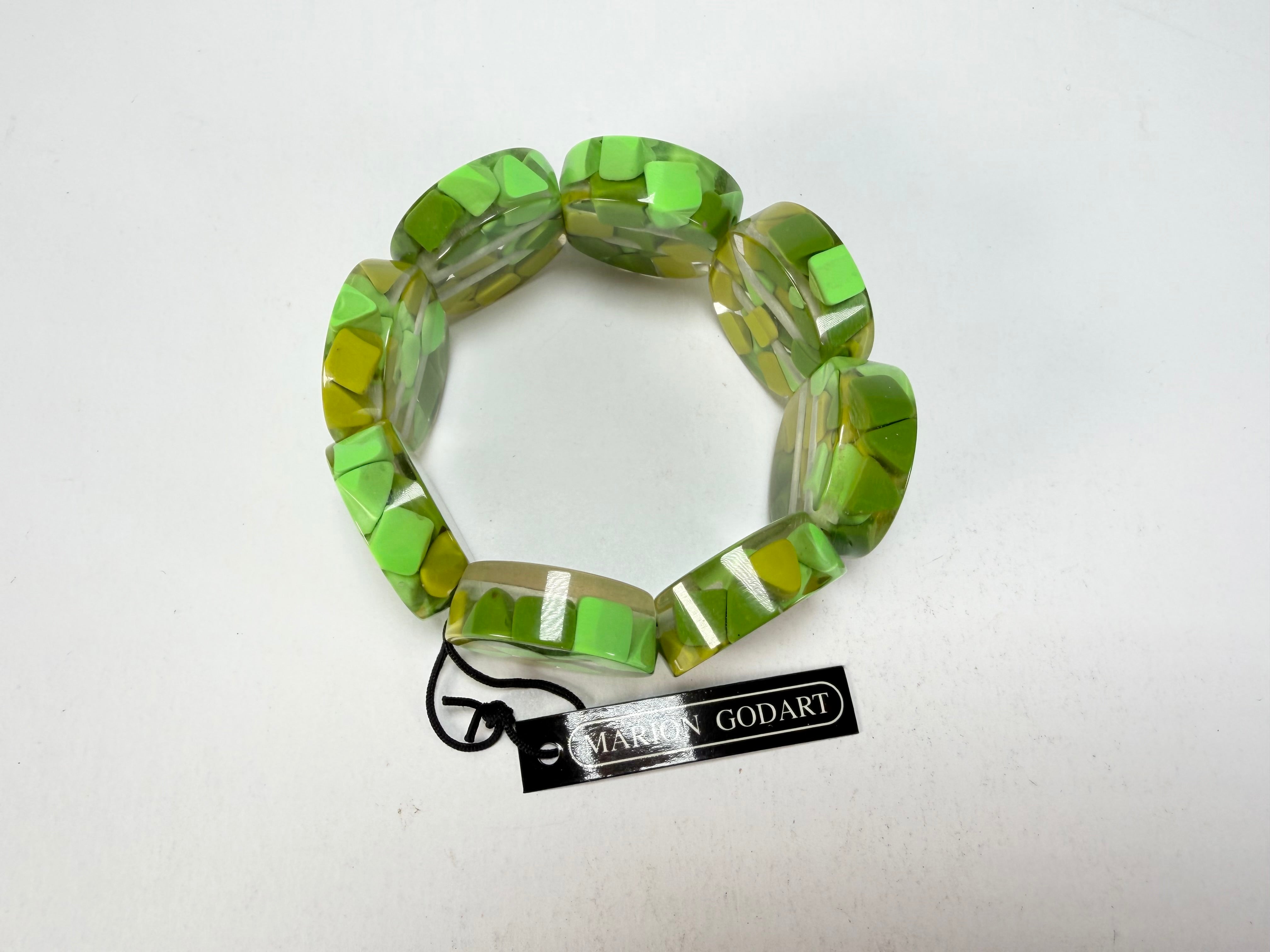 Marion Godart - Confetti "Cylindre" Green Mix Elasticated Cylinder Resin Bracelet