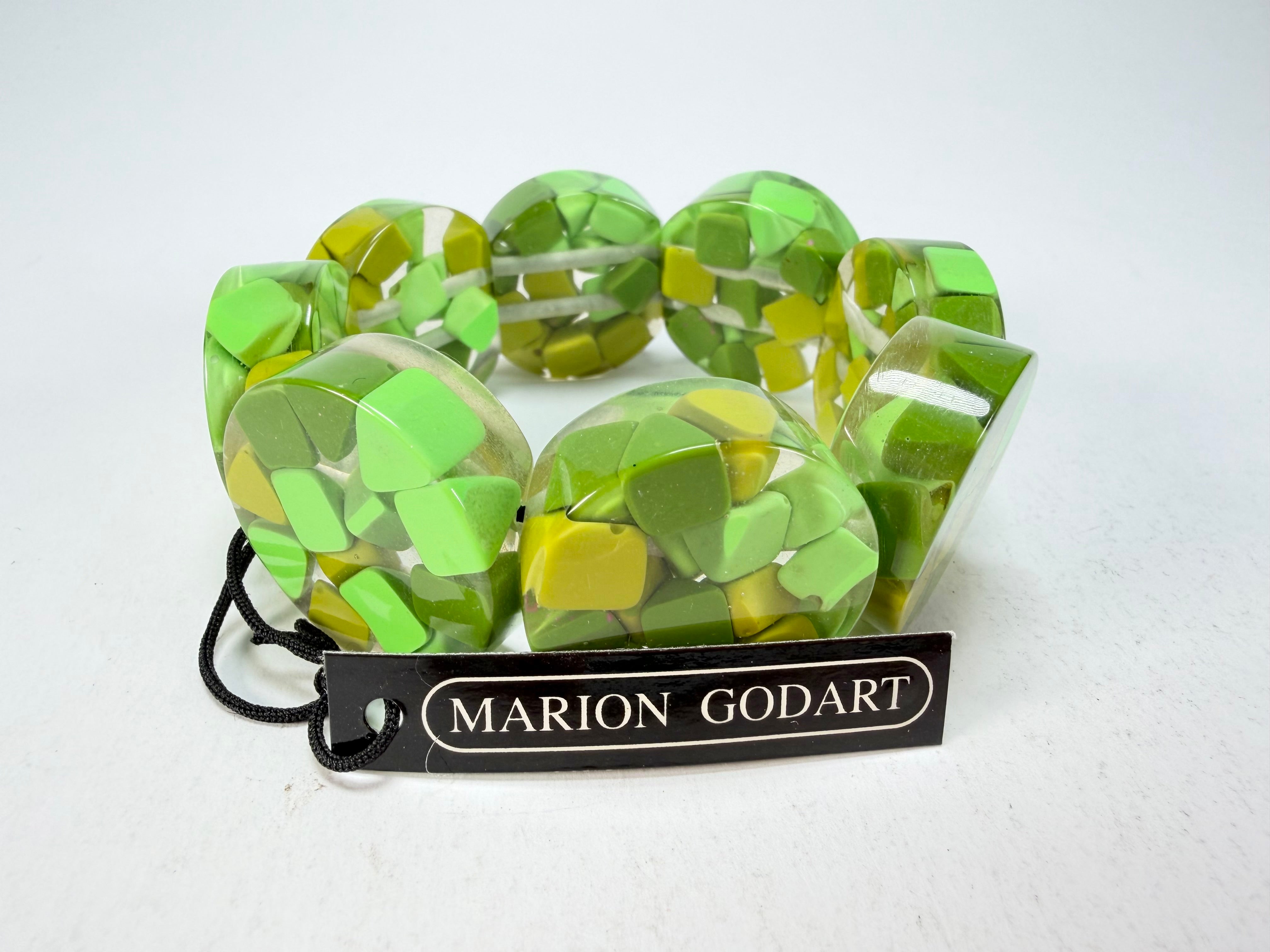 Marion Godart - Confetti "Cylindre" Green Mix Elasticated Cylinder Resin Bracelet