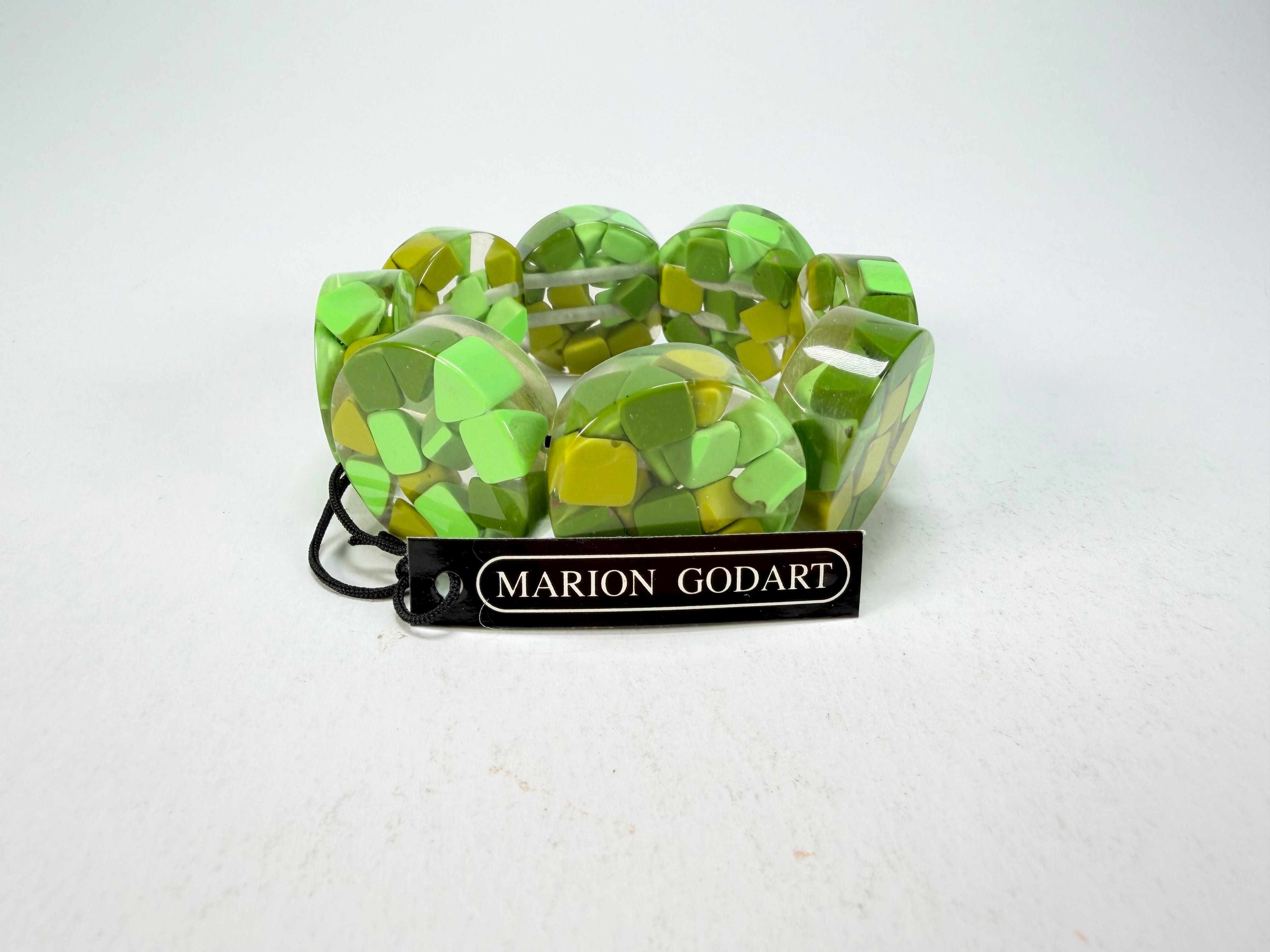 Marion Godart - Confetti "Cylindre" Green Mix Elasticated Cylinder Resin Bracelet