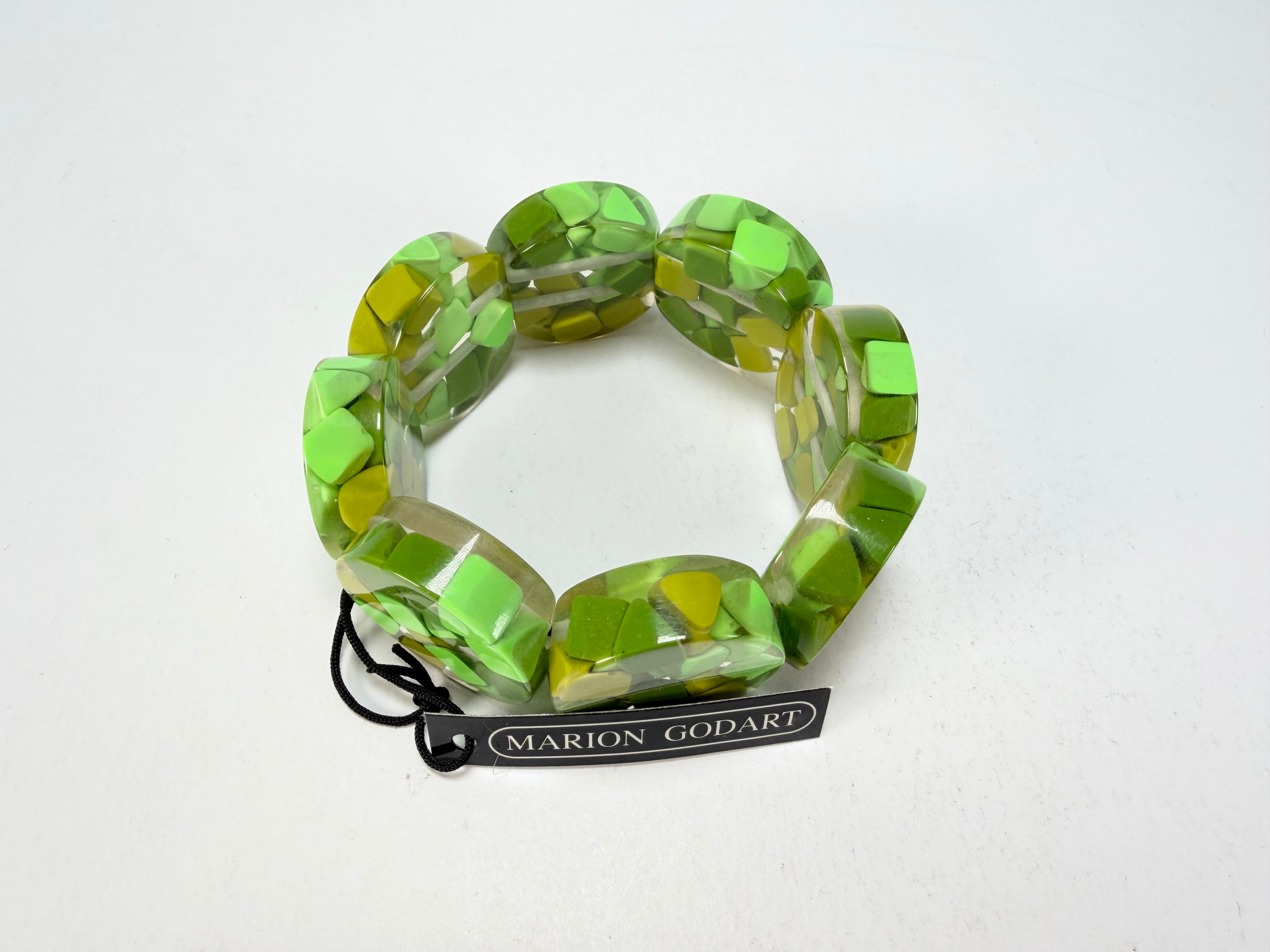 Marion Godart - Confetti "Cylindre" Green Mix Elasticated Cylinder Resin Bracelet
