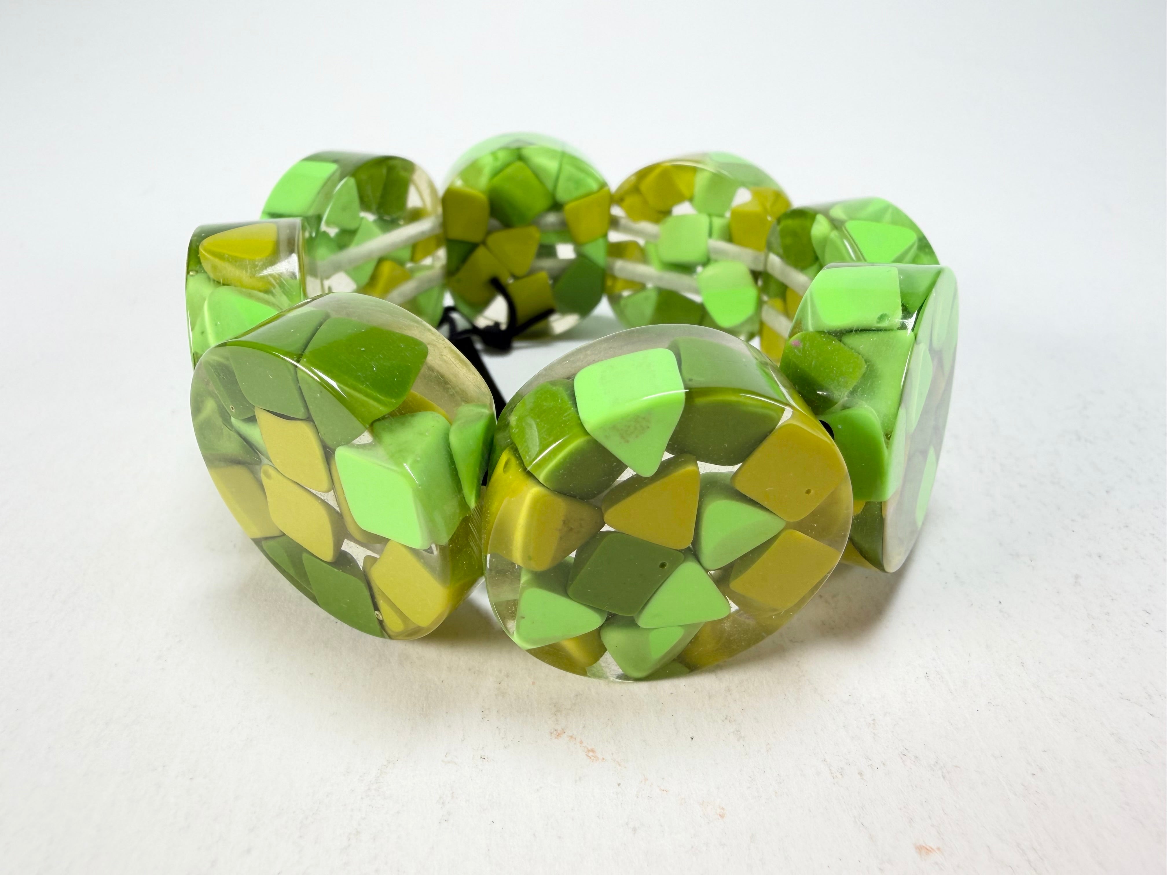 Marion Godart - Confetti "Cylindre" Green Mix Elasticated Cylinder Resin Bracelet