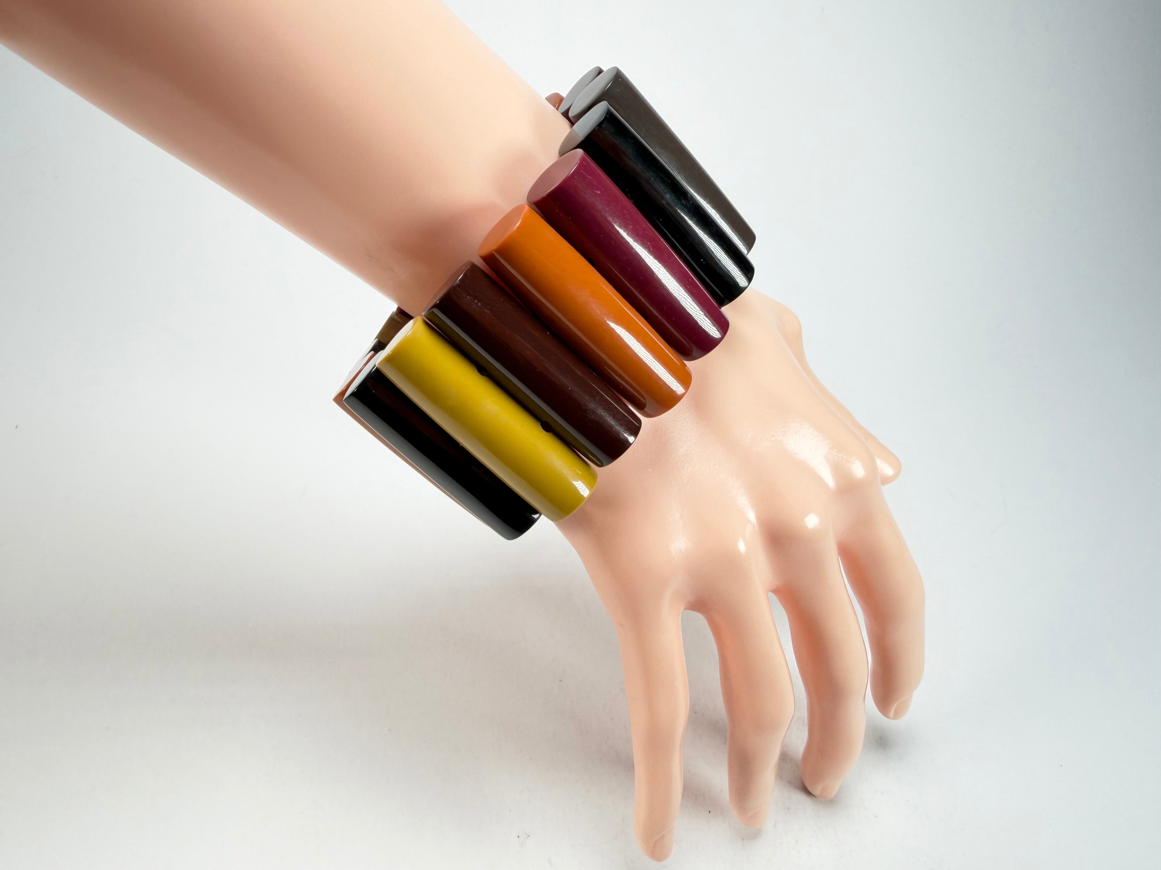 Marion Godart - Natural "Pièces De Crayon" Soft Tone Mix Elasticated Resin Bracelet