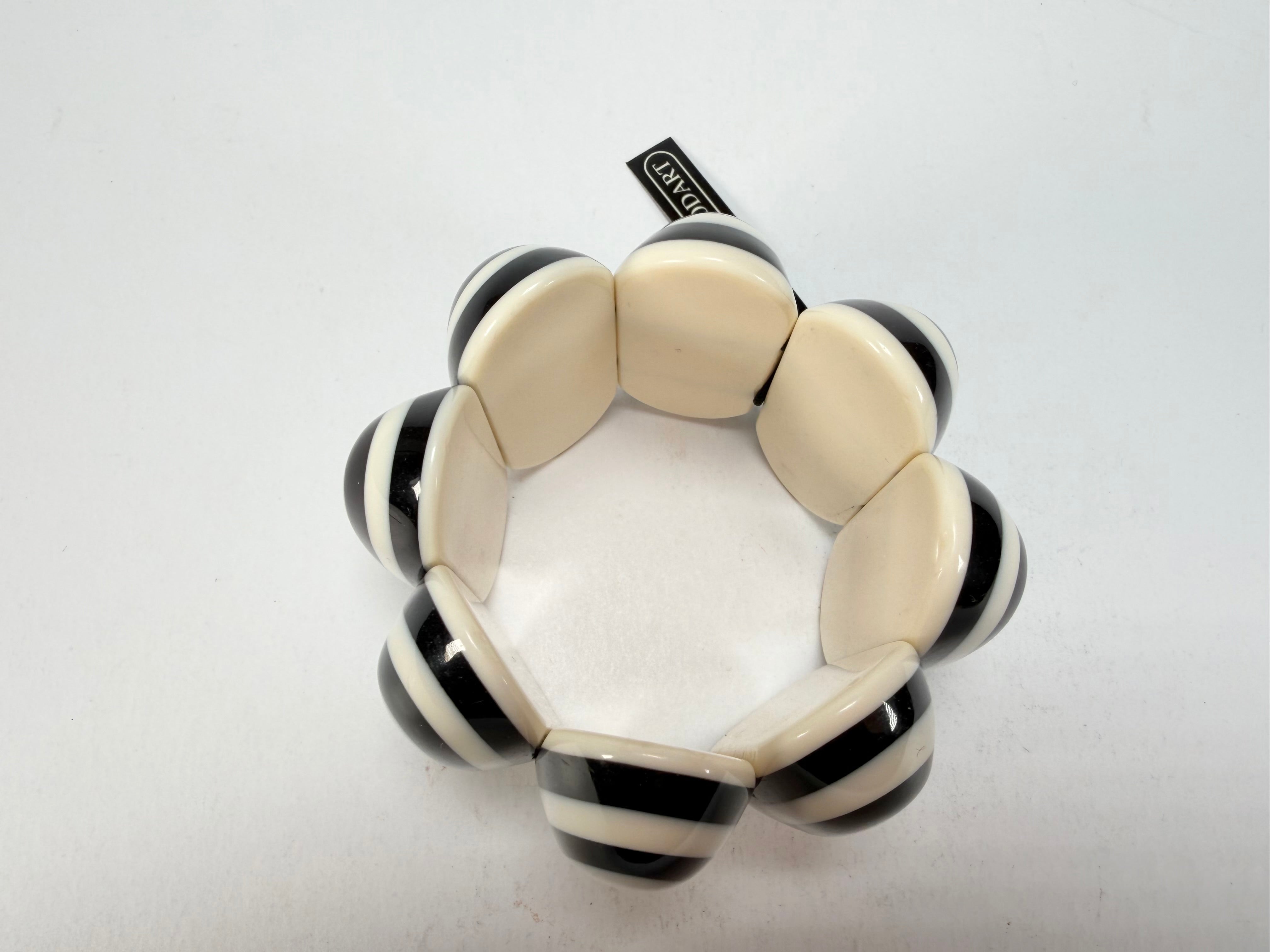 Marion Godart - Monochrome "Oblongues" Black & Cream Elasticated Resin Bracelet