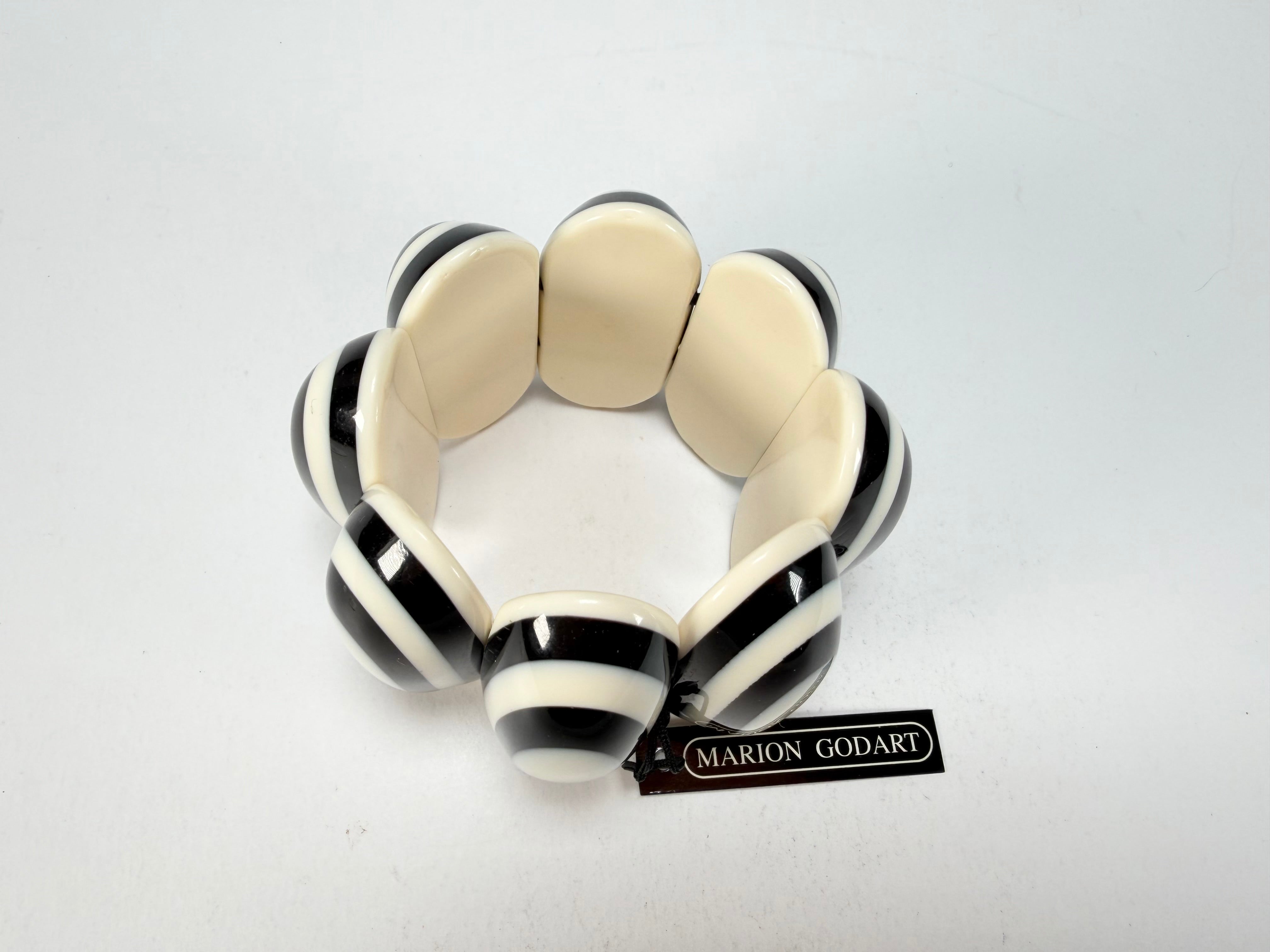 Marion Godart - Monochrome "Oblongues" Black & Cream Elasticated Resin Bracelet