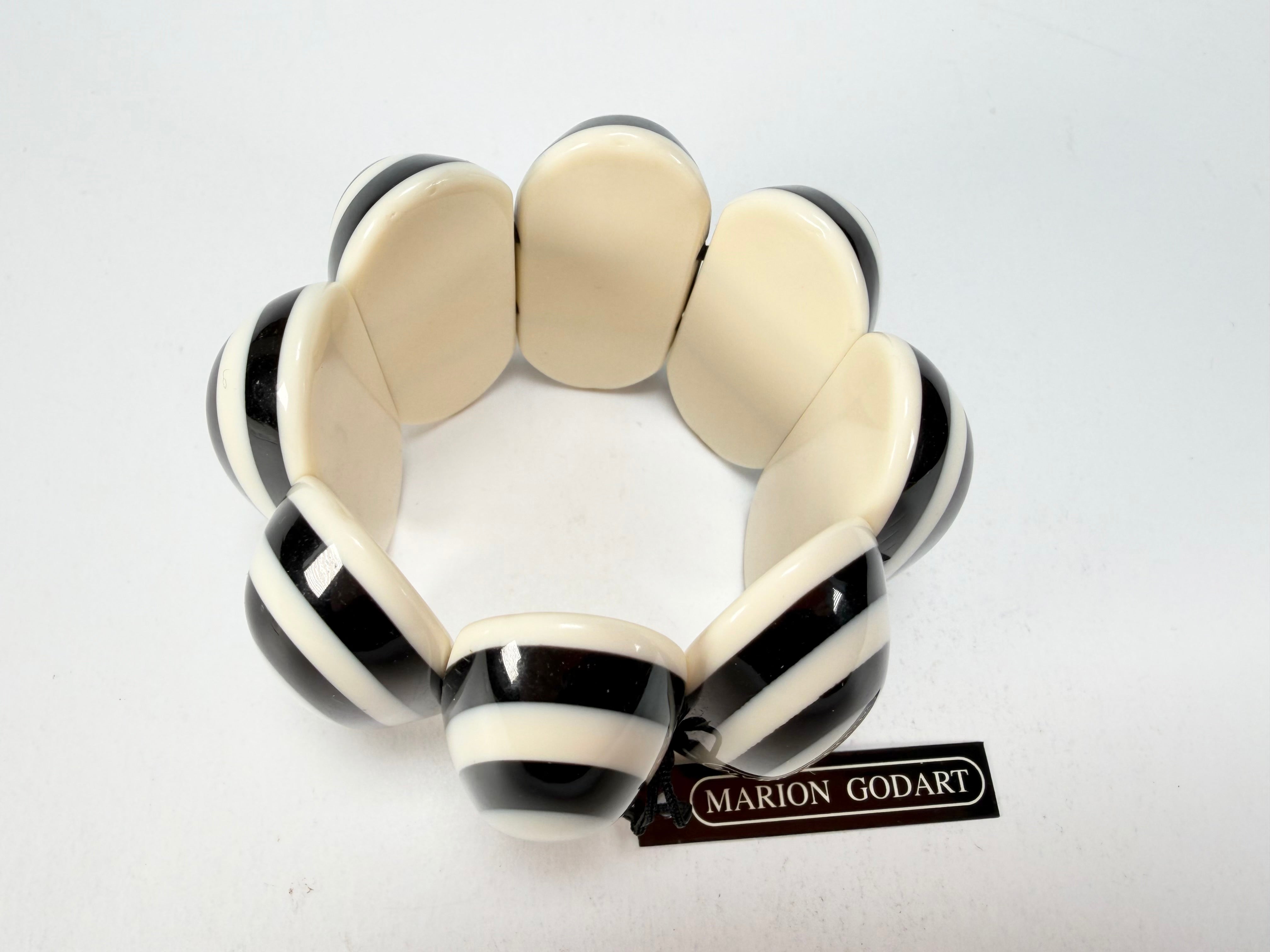 Marion Godart - Monochrome "Oblongues" Black & Cream Elasticated Resin Bracelet