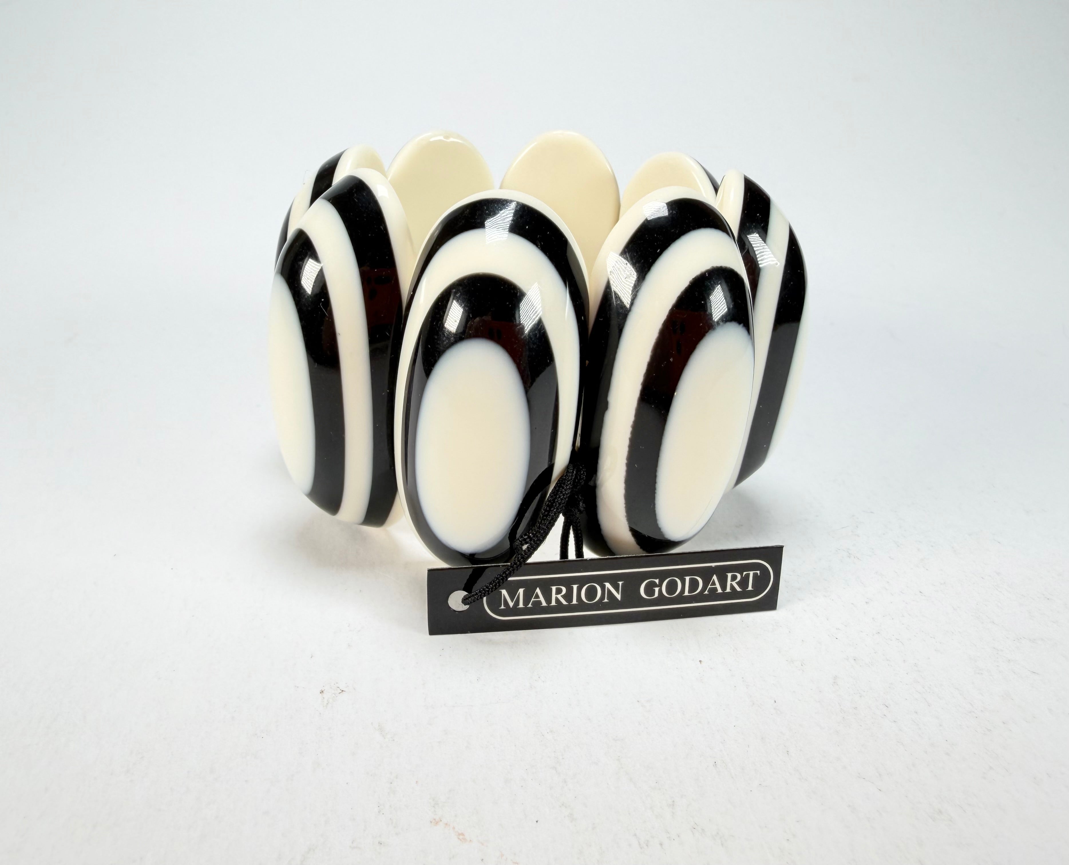 Marion Godart - Monochrome "Oblongues" Black & Cream Elasticated Resin Bracelet