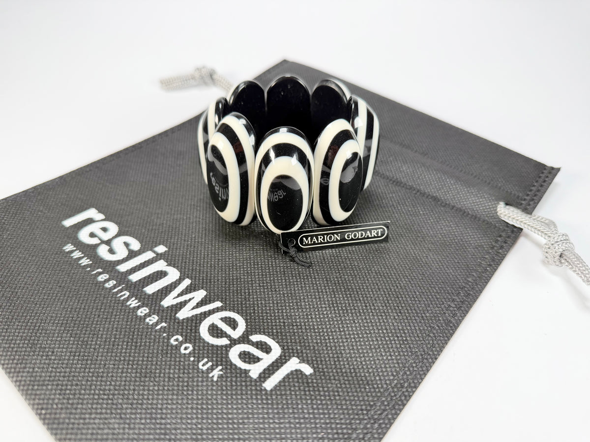 Marion Godart - Monochrome "Oblongues" Black & White Elasticated Resin Bracelet