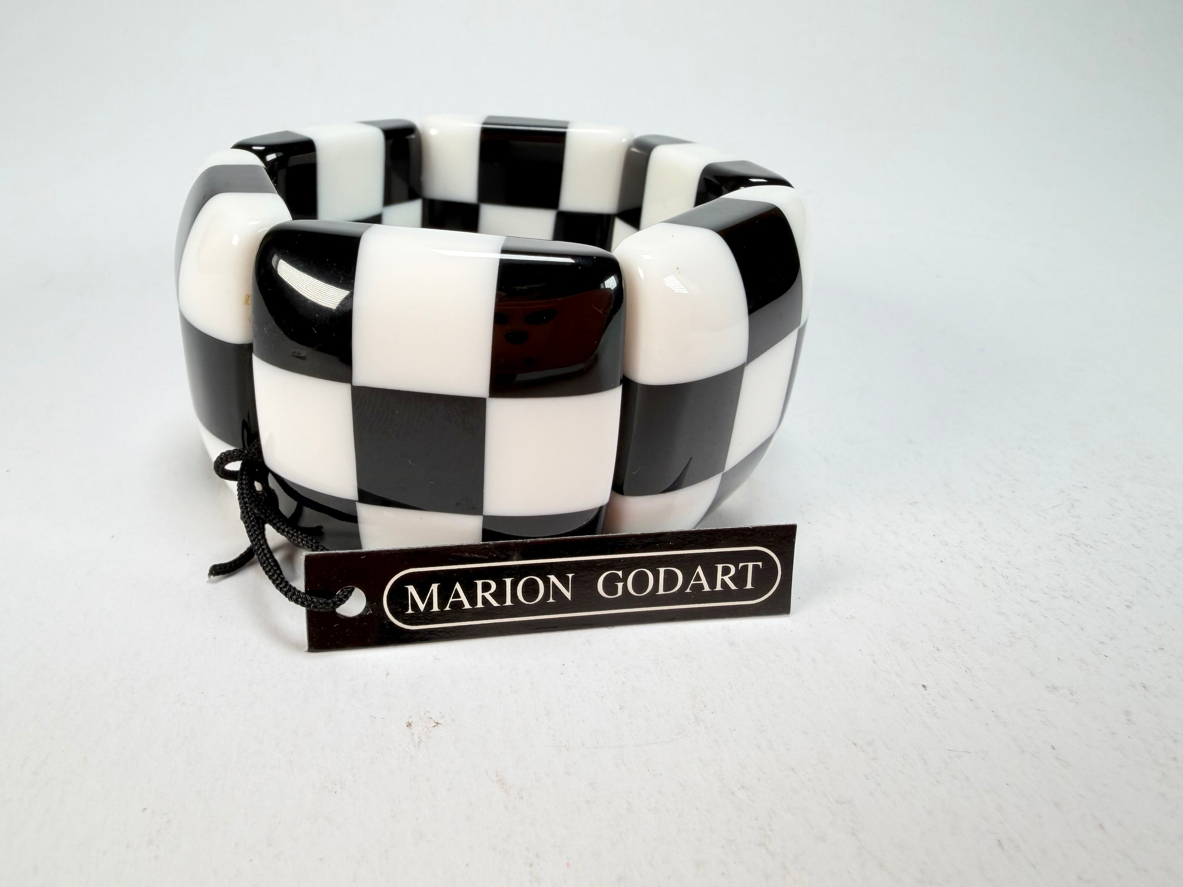 Marion Godart - Monochrome "Echiquier" Black & White Elasticated Resin Bracelet