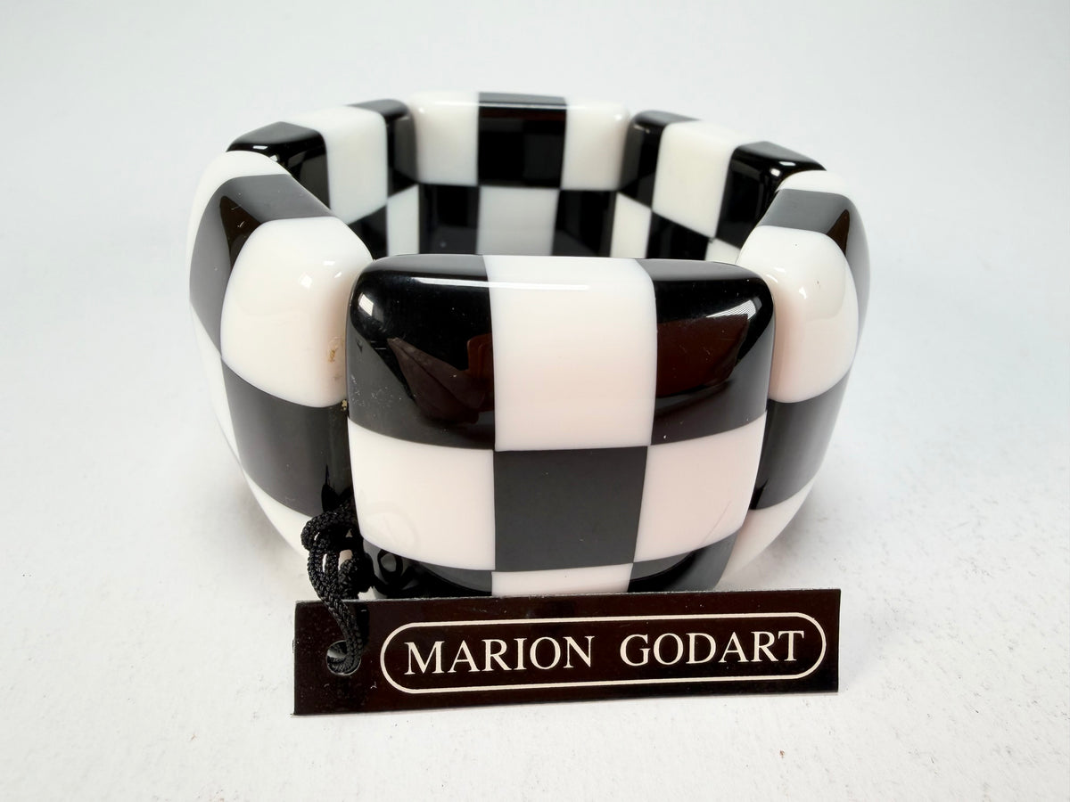 Marion Godart - Monochrome "Echiquier" Black & White Elasticated Resin Bracelet