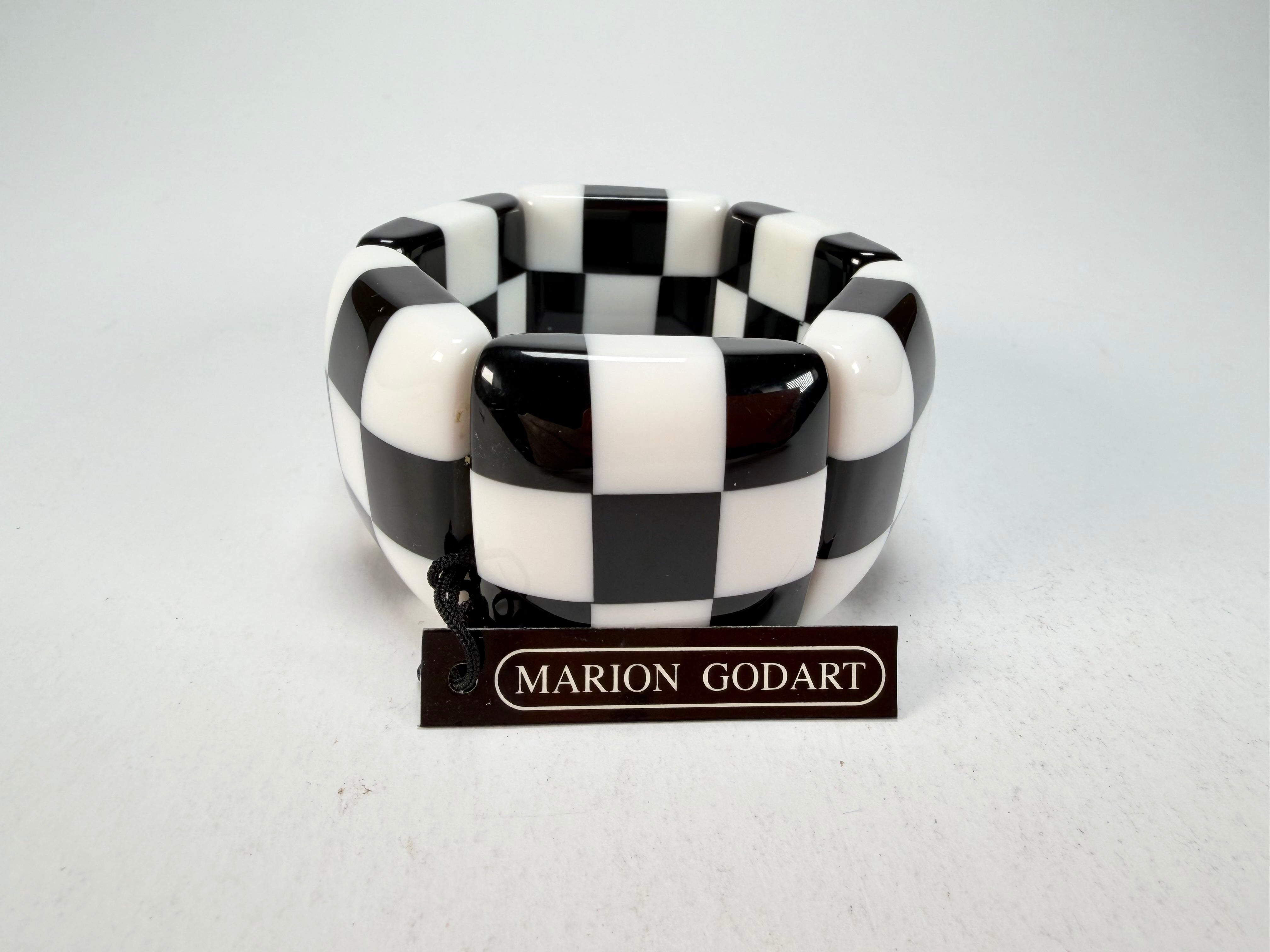 Marion Godart - Monochrome "Echiquier" Black & White Elasticated Resin Bracelet