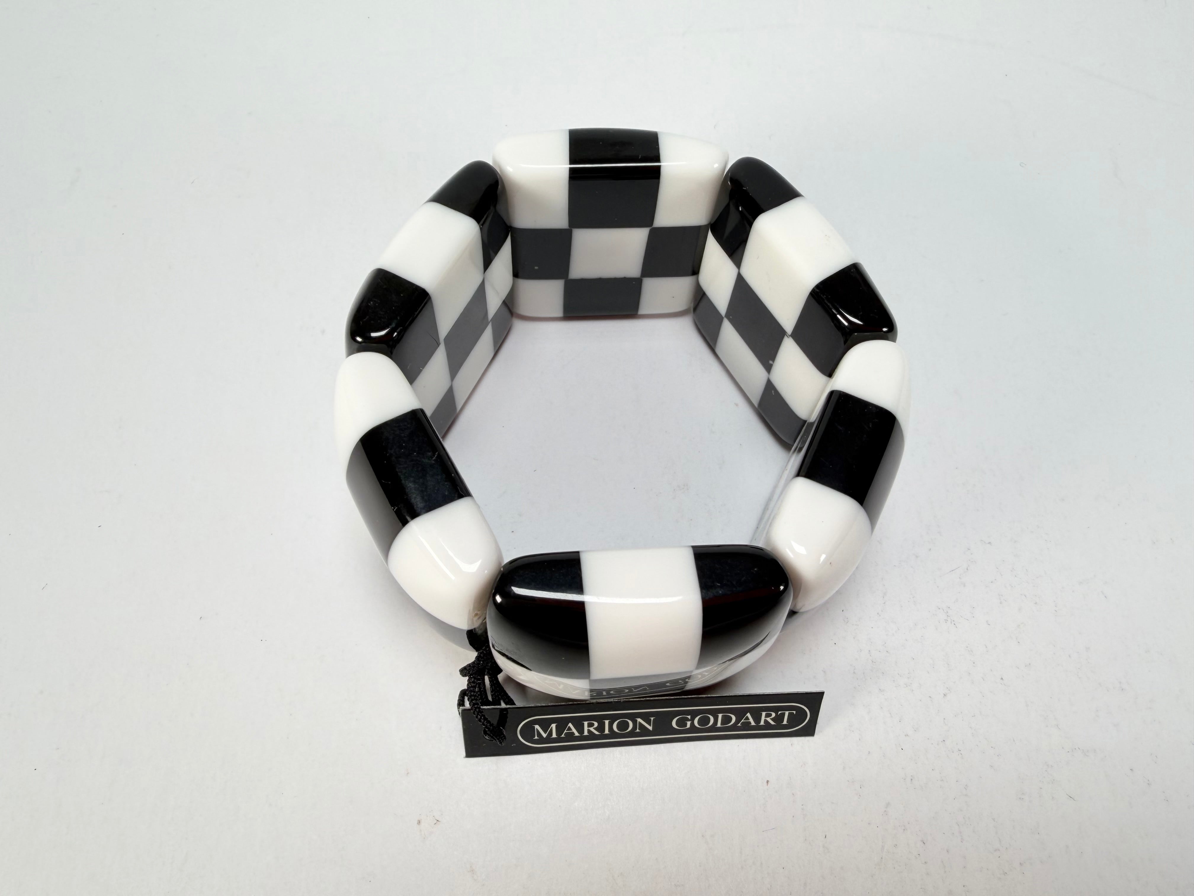 Marion Godart - Monochrome "Echiquier" Black & White Elasticated Resin Bracelet