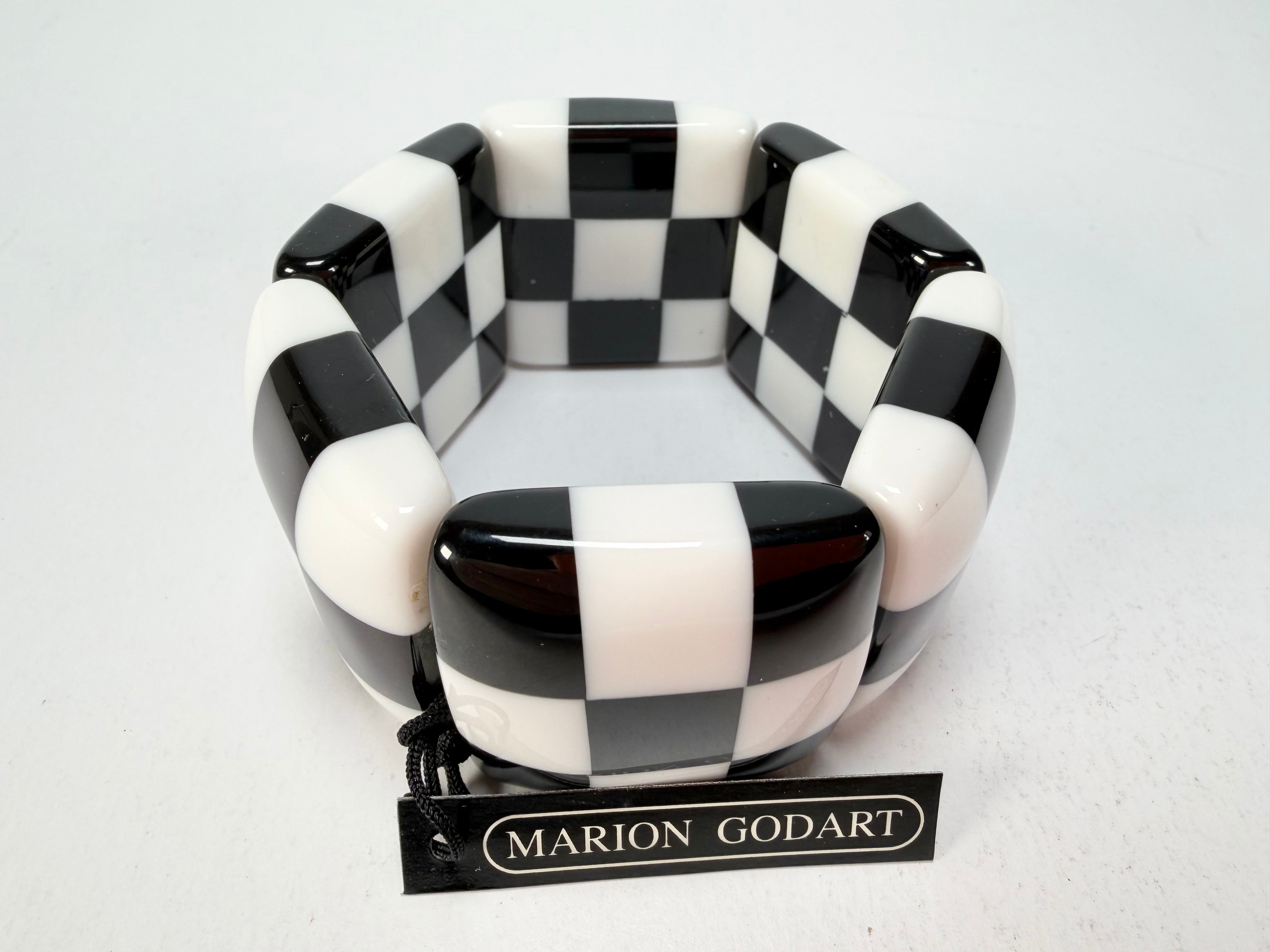 Marion Godart - Monochrome "Echiquier" Black & White Elasticated Resin Bracelet