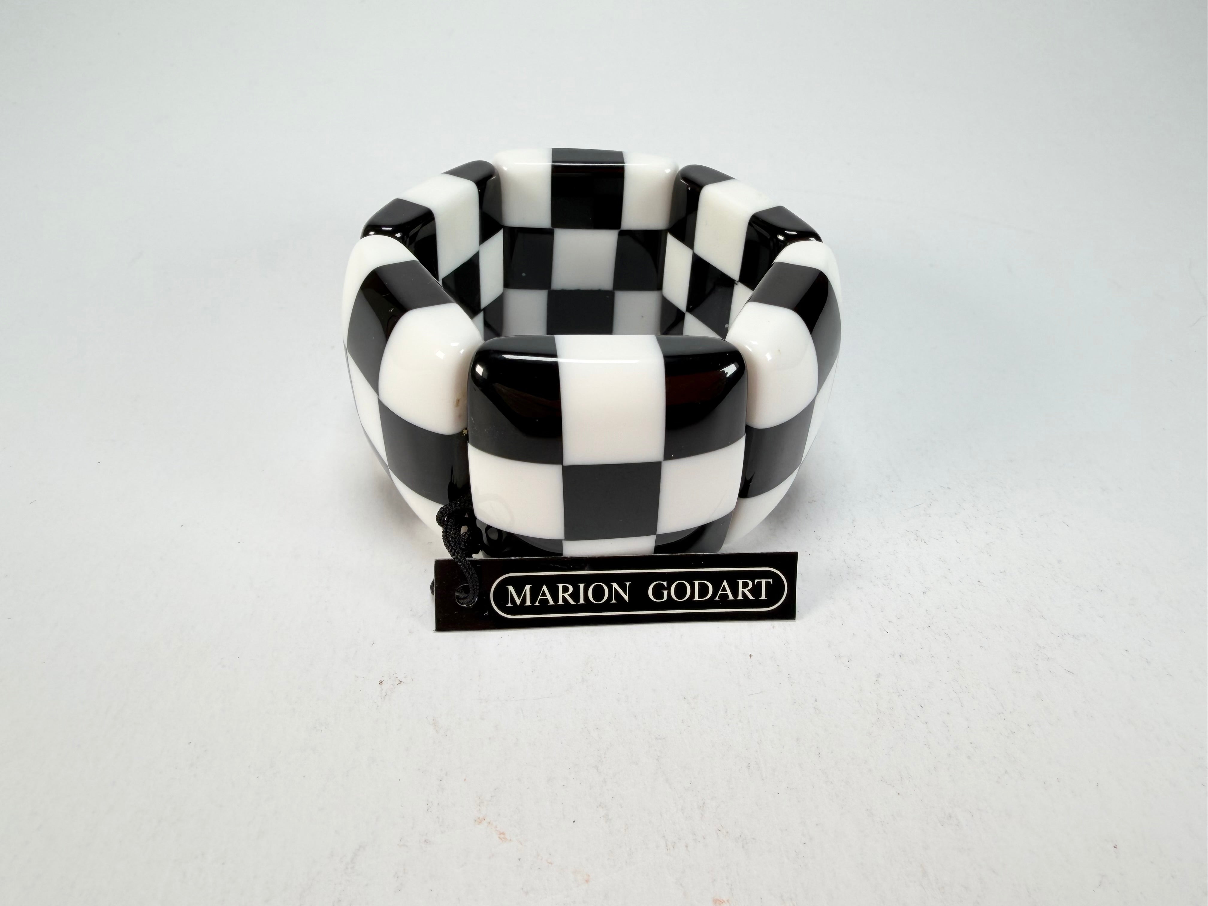 Marion Godart - Monochrome "Echiquier" Black & White Elasticated Resin Bracelet