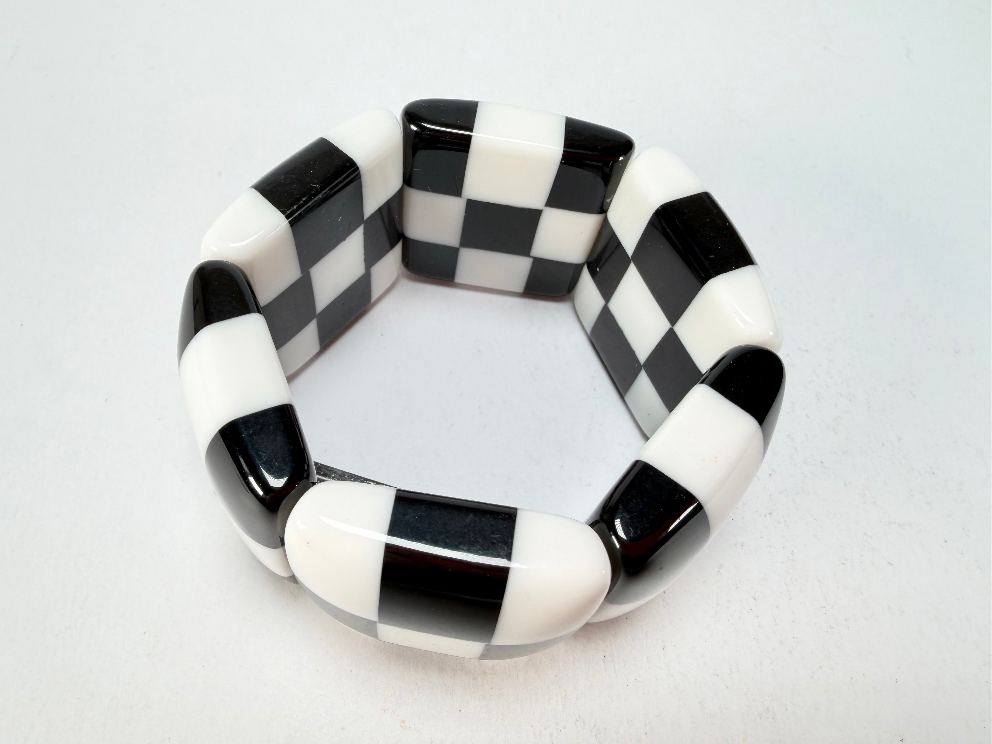 Marion Godart - Monochrome "Echiquier" Black & White Elasticated Resin Bracelet