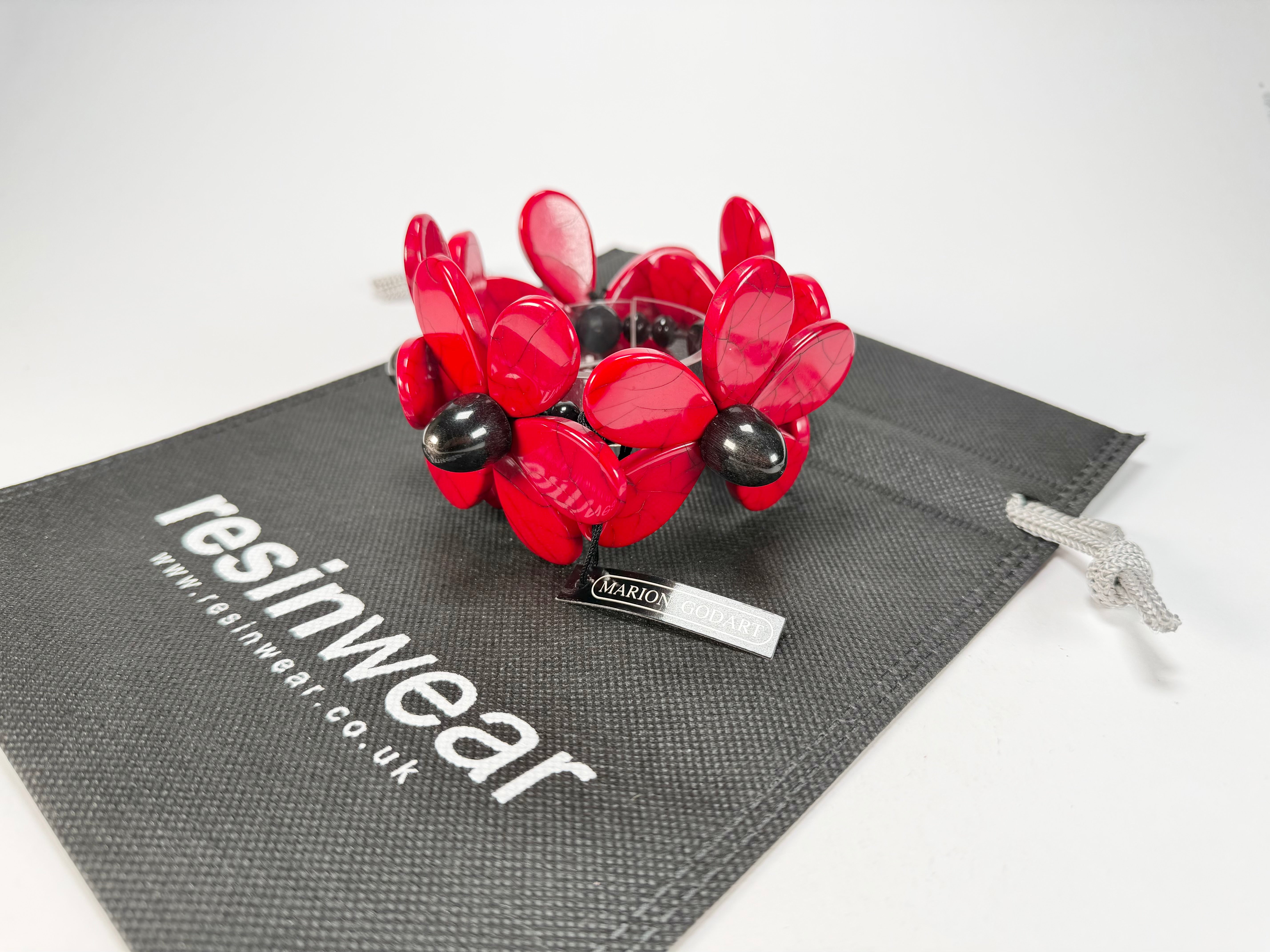 Marion Godart - Floral "Grand Pétale x Fragmental" Red Flower Elasticated Resin Bracelet