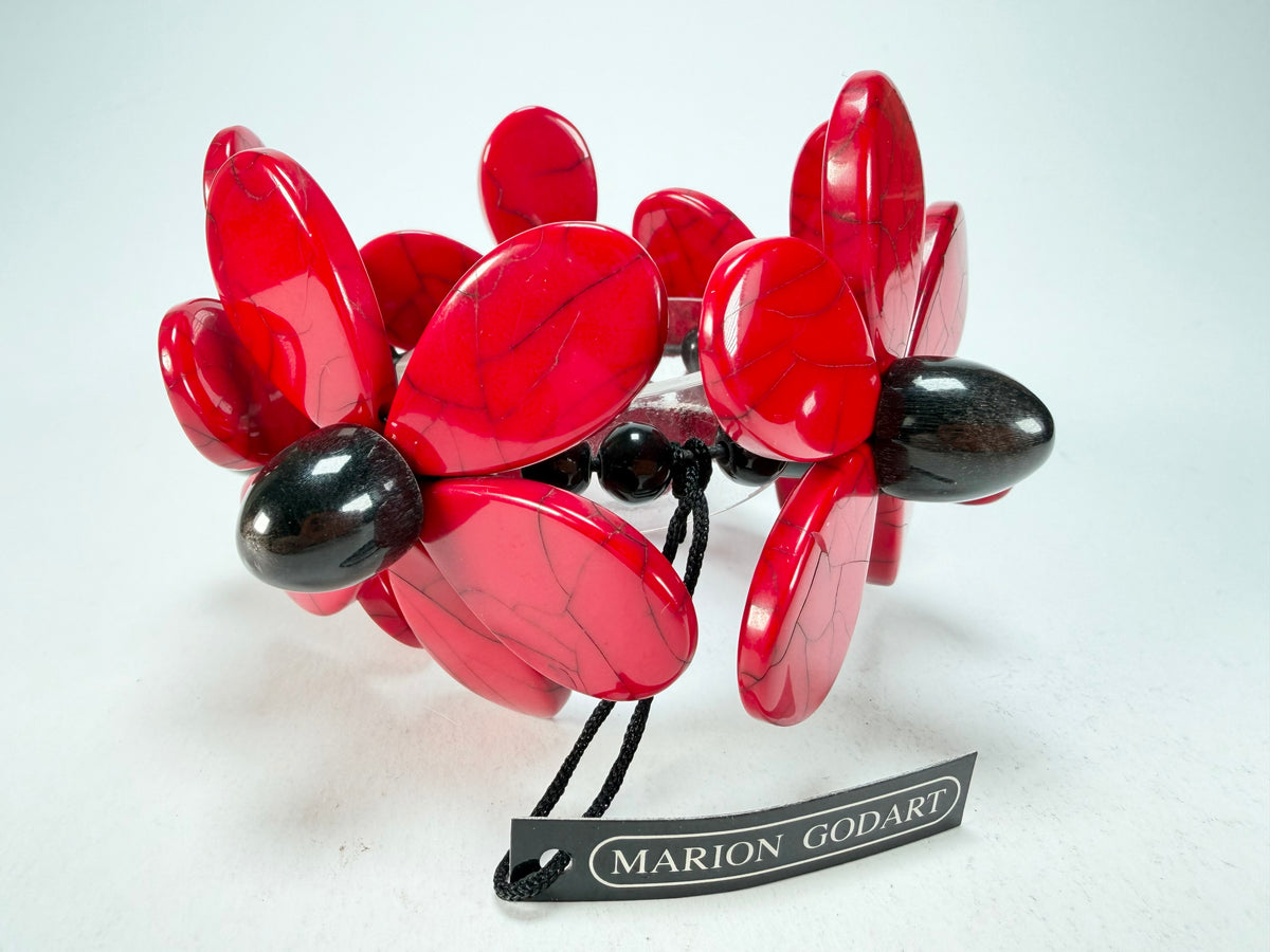 Marion Godart - Floral "Grand Pétale x Fragmental" Red Flower Elasticated Resin Bracelet