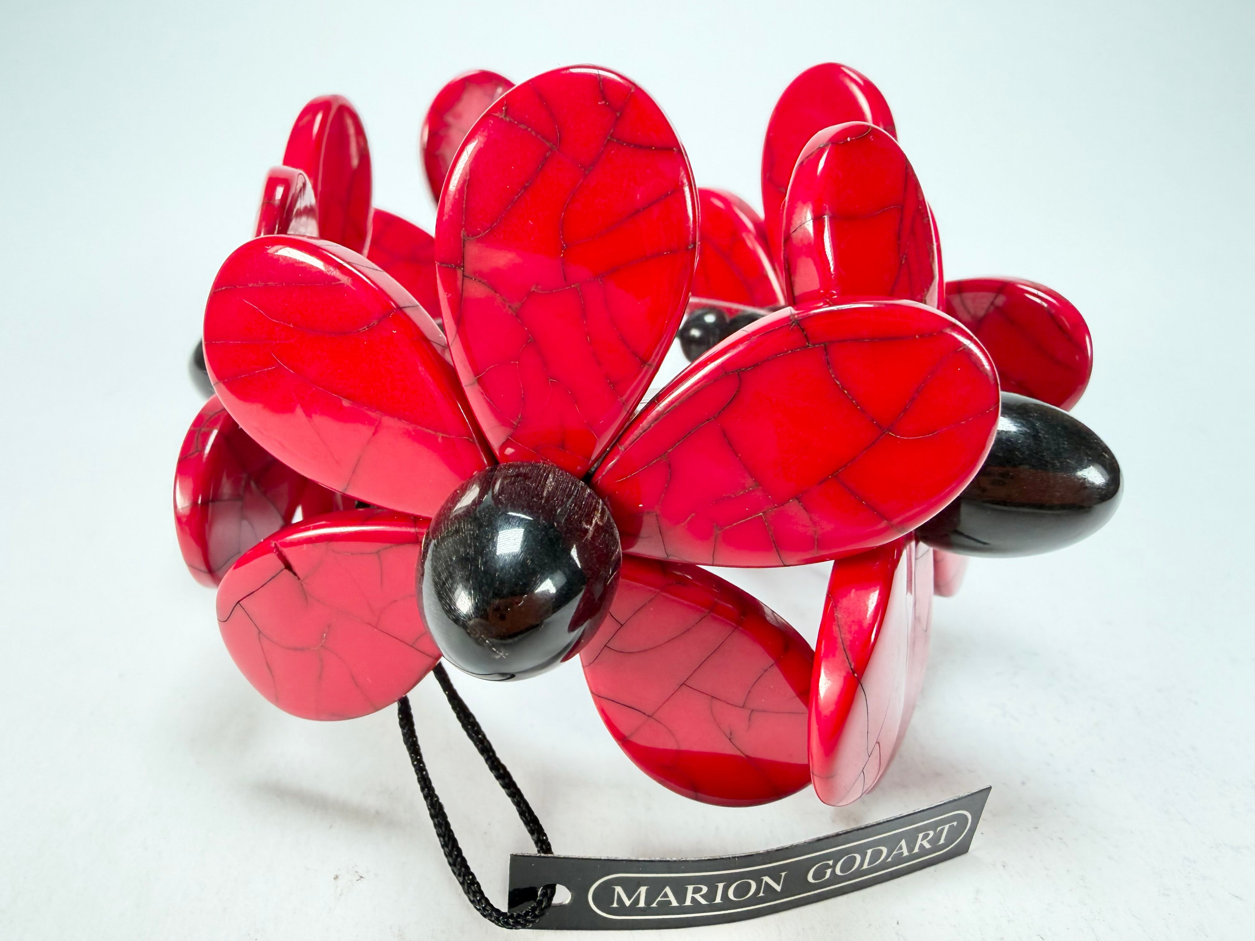 Marion Godart - Floral "Grand Pétale x Fragmental" Red Flower Elasticated Resin Bracelet
